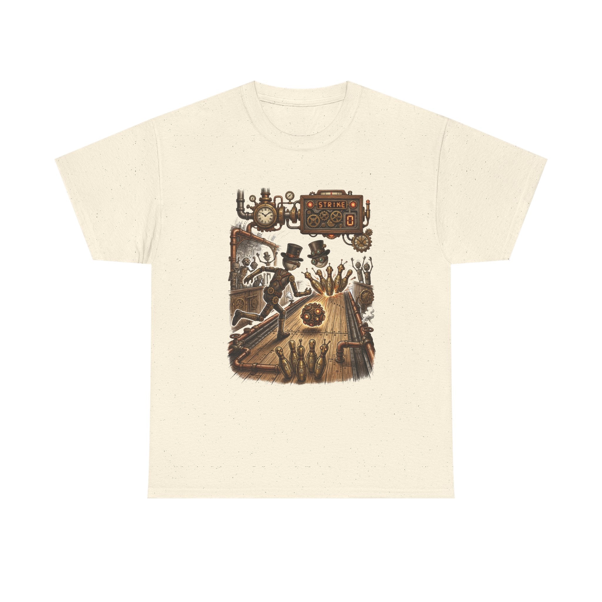 Steampunk Bowling T-Shirt — Vintage Train & Gears Graphic Tee
