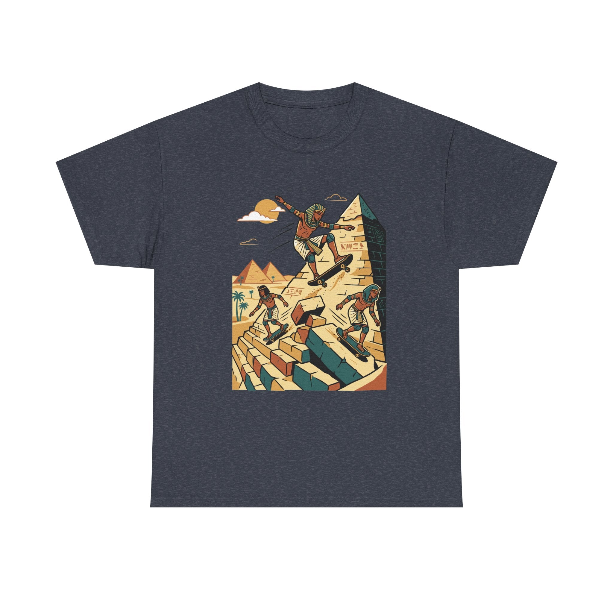 Egyptian Pyramid Skateboard T‑Shirt — Retro Skateboarding Pharaohs Graphic Tee
