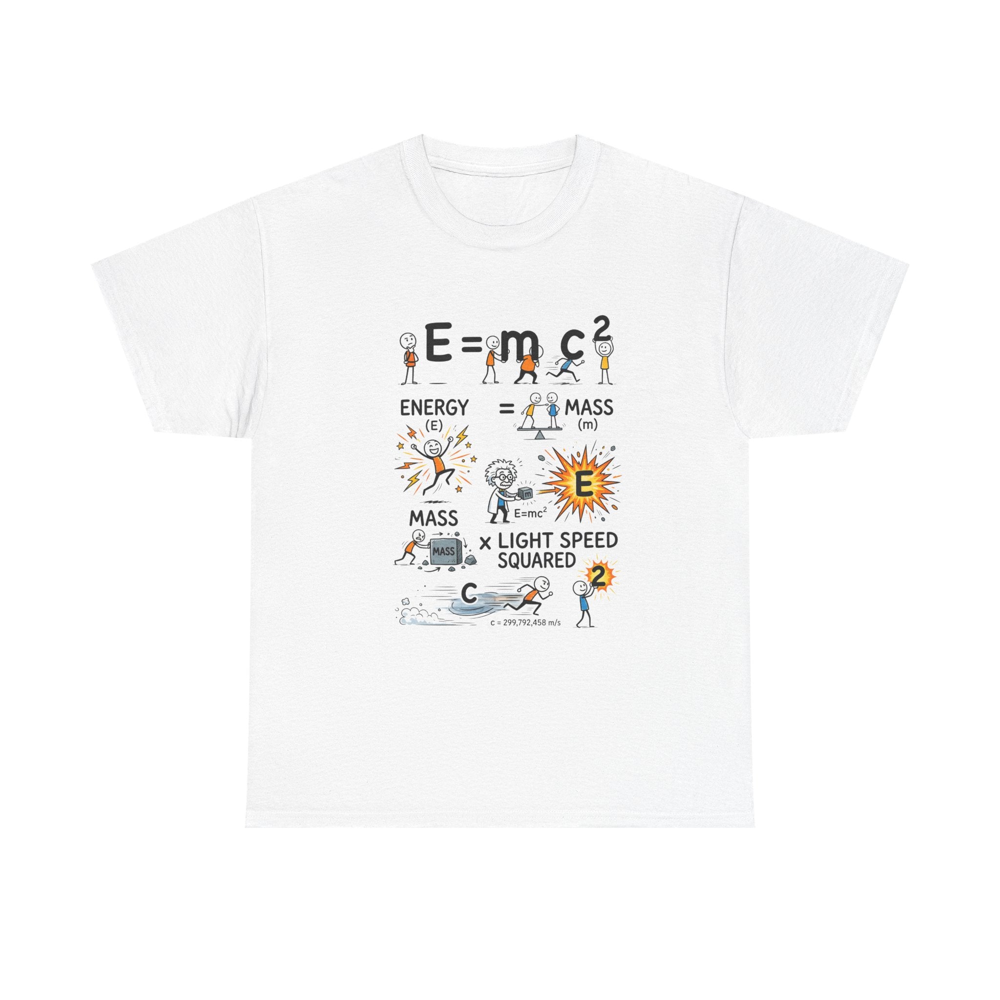 E=mc2 Cartoon Science T-Shirt — Funny Physics Diagram Tee for Students & Teachers