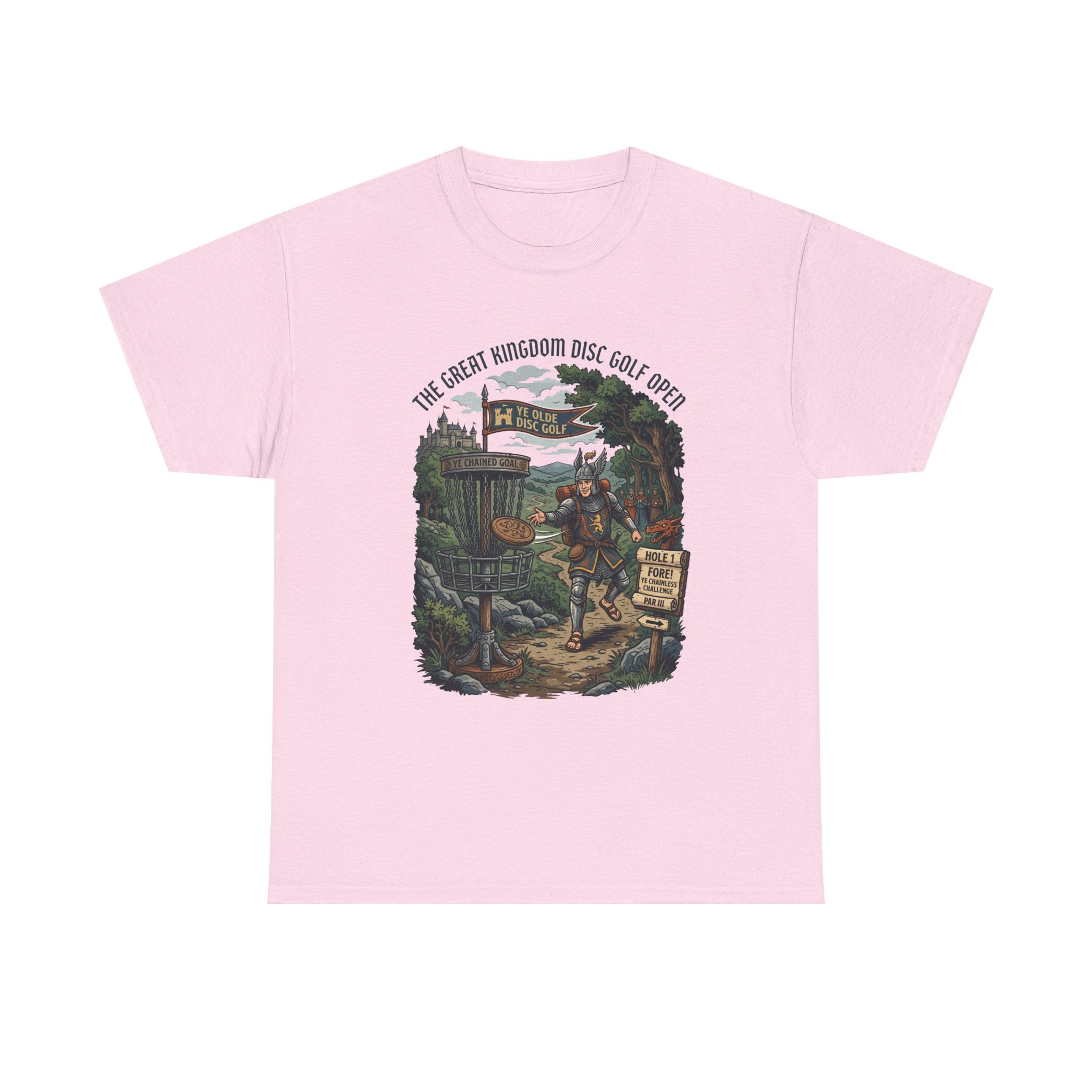 Medieval Disc Golf Adventure Tee — "The Great Kingdom Disc Golf Open" Graphic Shirt