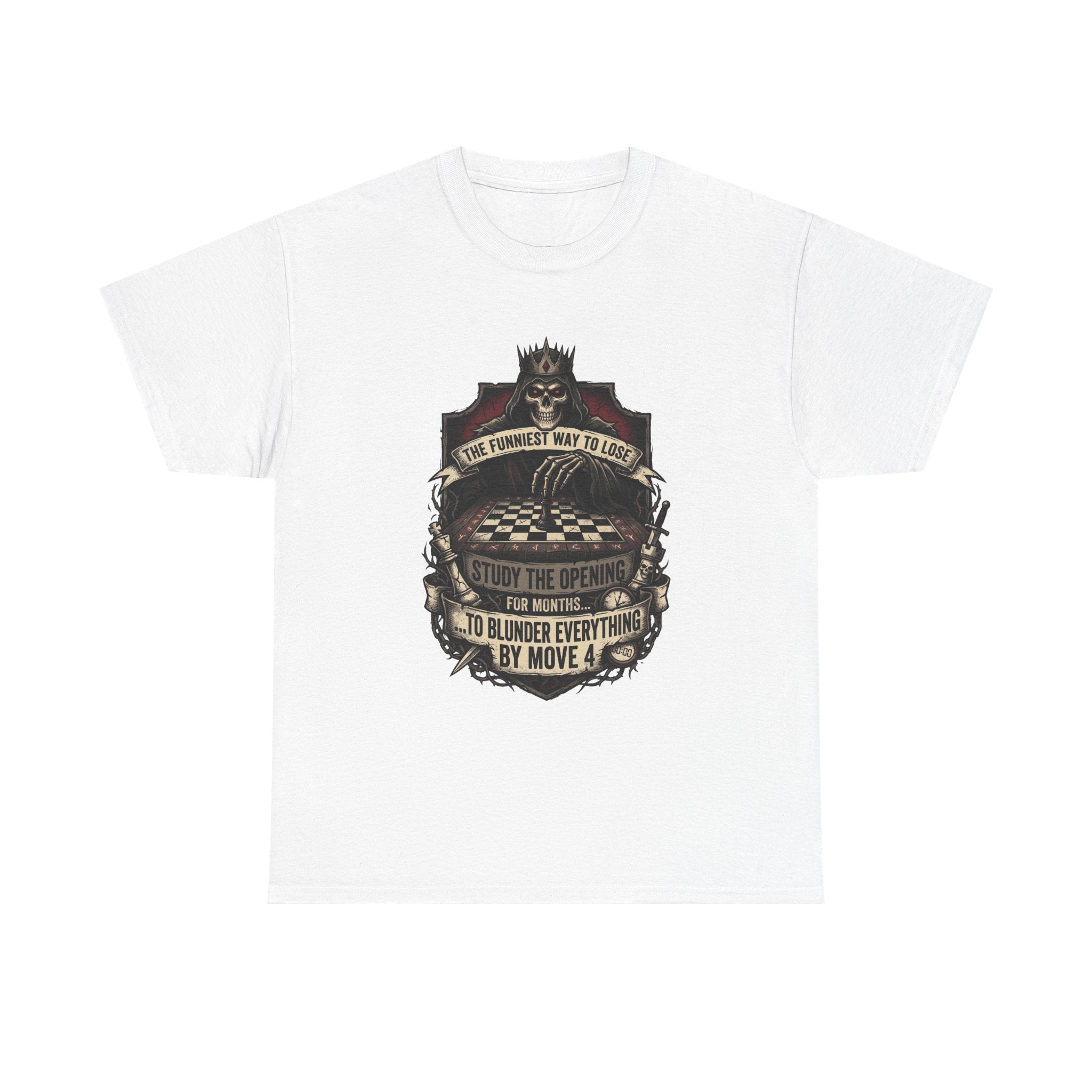 Chess Lover T-Shirt — "Study the Opening... Blunder Everything by Move 4" Vintage Chess Tee