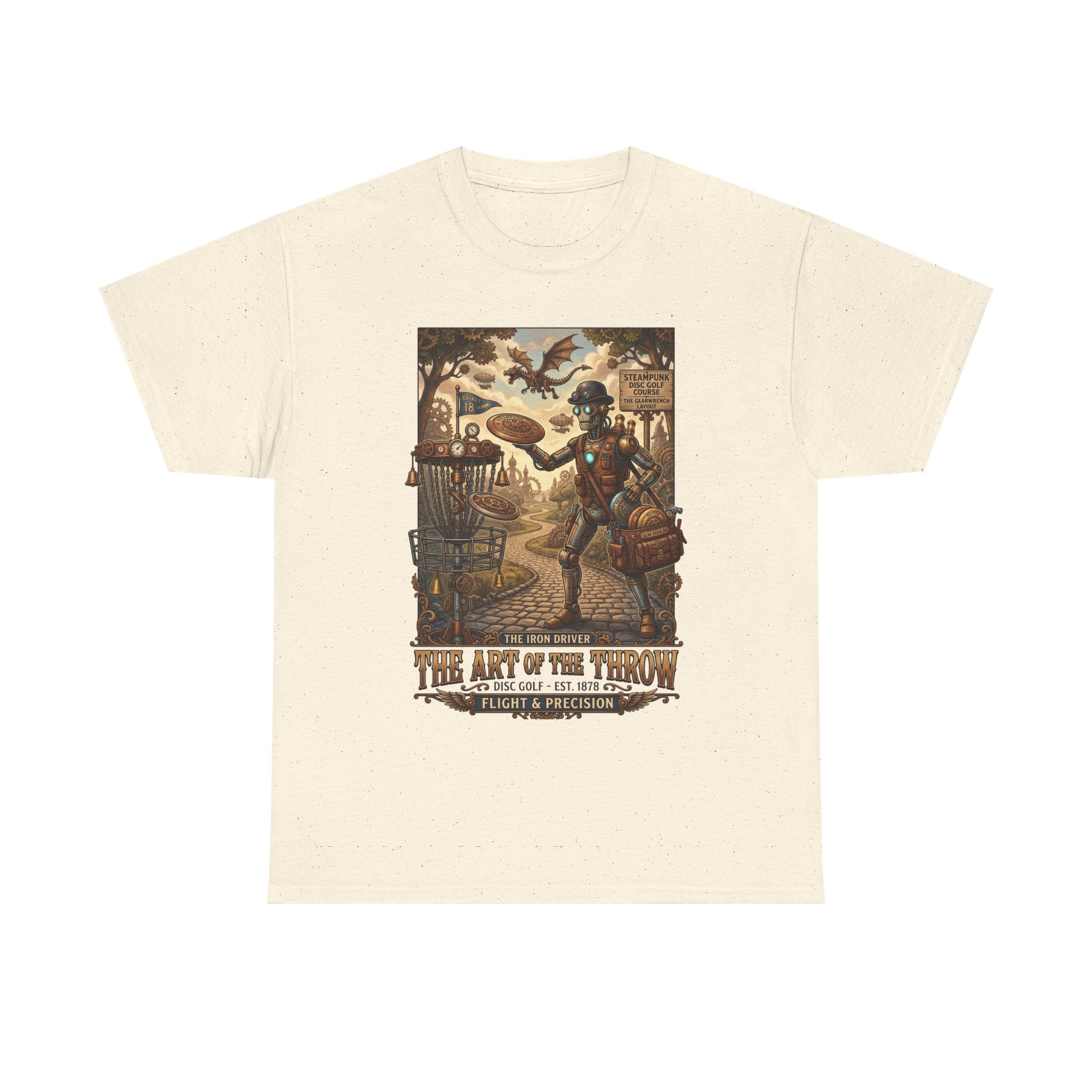 Steampunk Disc Golf T-Shirt — "The Art of the Throw" Vintage Disc Golfer Graphic Tee