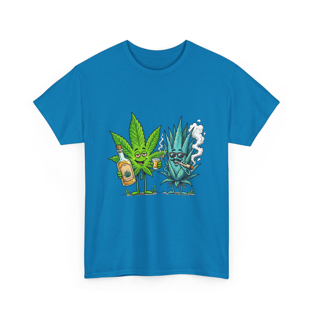 A Tequila & Cannabis Buds Friends T-Shirt — Funny Weed/Agave Leaf & Joint Graphic Tee