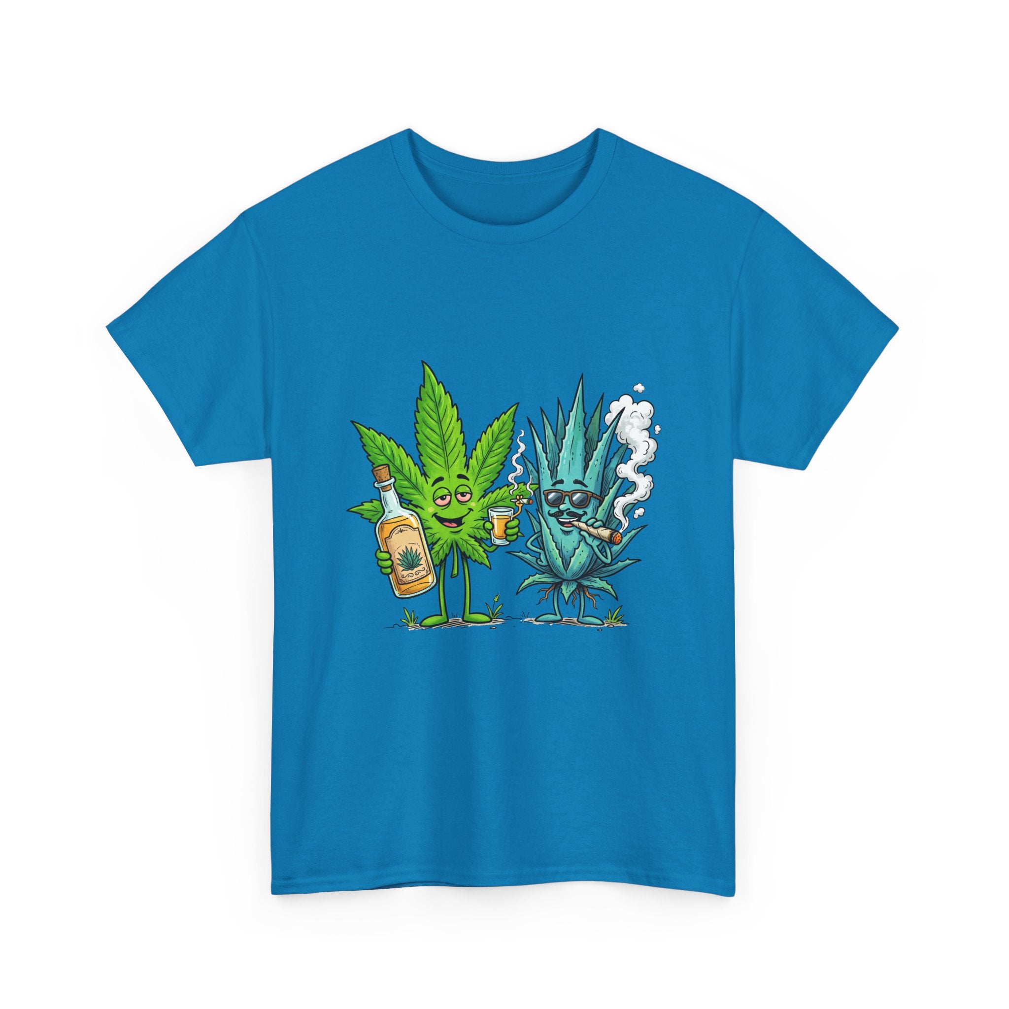 A Tequila & Cannabis Buds Friends T-Shirt — Funny Weed/Agave Leaf & Joint Graphic Tee