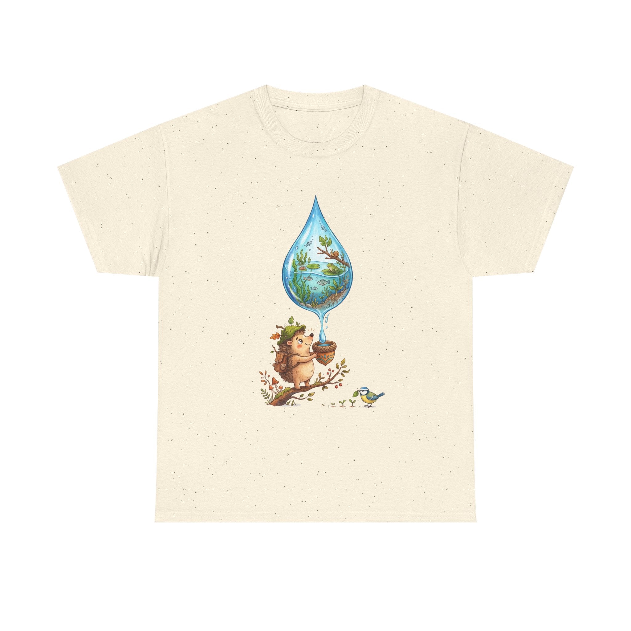 Eco Hedgehog Water Drop T‑Shirt — Wildlife Nature Illustration