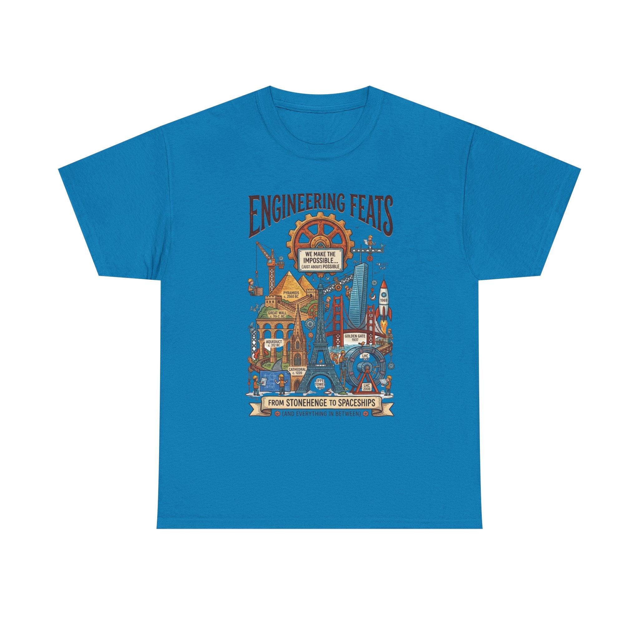 Engineering Feats T‑Shirt — STEM Vintage Landmark Illustration