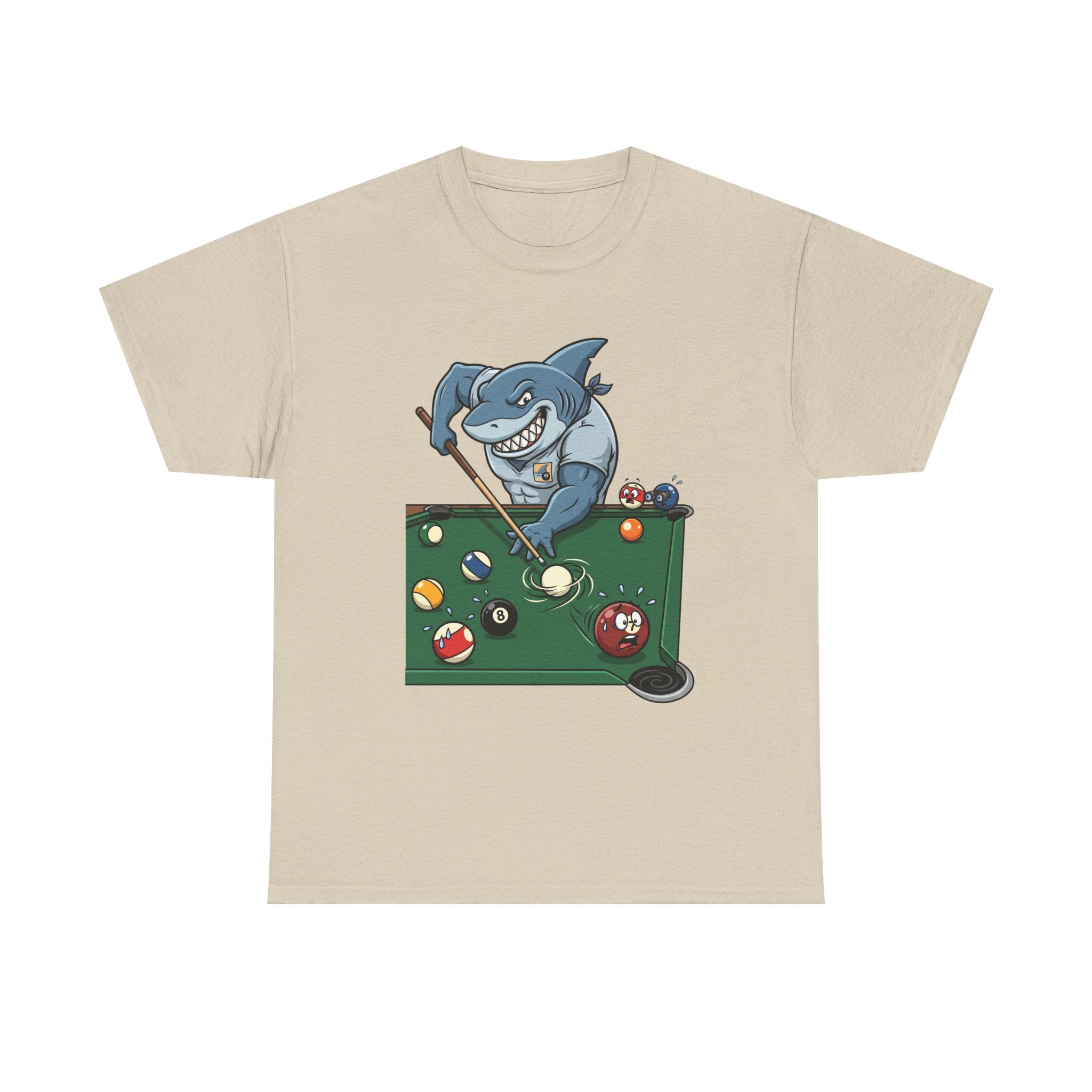 Shark Playing Pool T‑Shirt — Funny Billiards Shark Graphic Tee