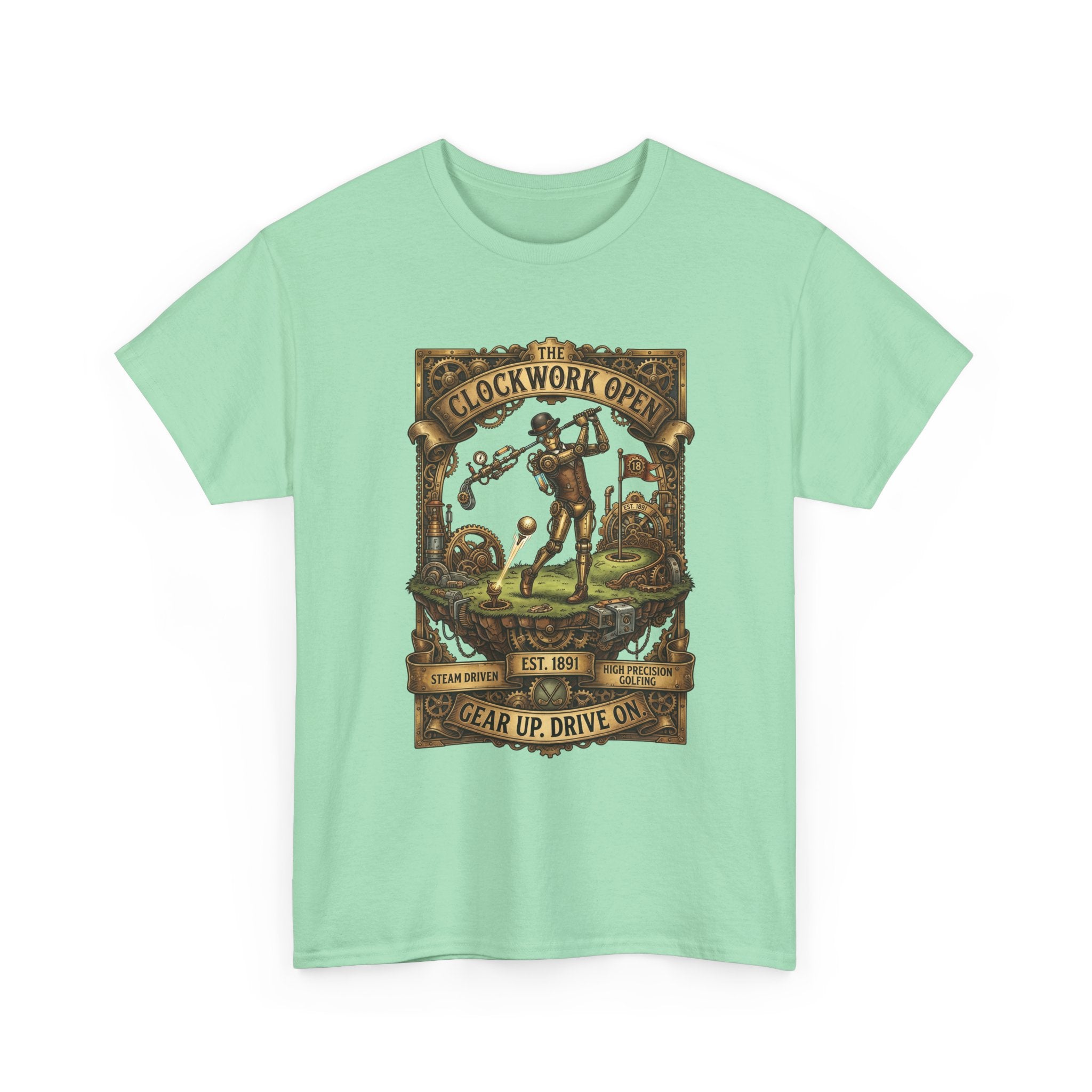 Steampunk Golf Tee — Vintage Mechanical Tin Man Graphic T-Shirt