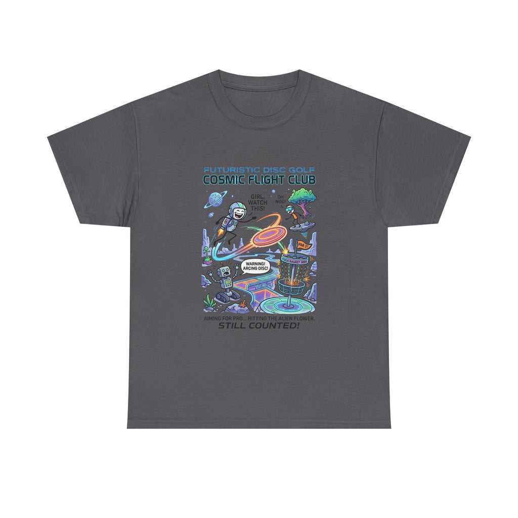 Cosmic Flight Club Disc Golf T-Shirt — Futuristic Outer Space Design