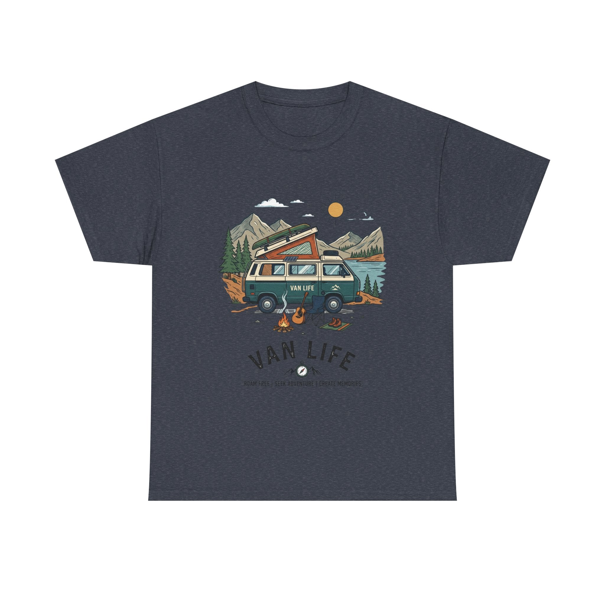 Van Life Camper T-Shirt — Retro Adventure Tee with Campfire Graphic