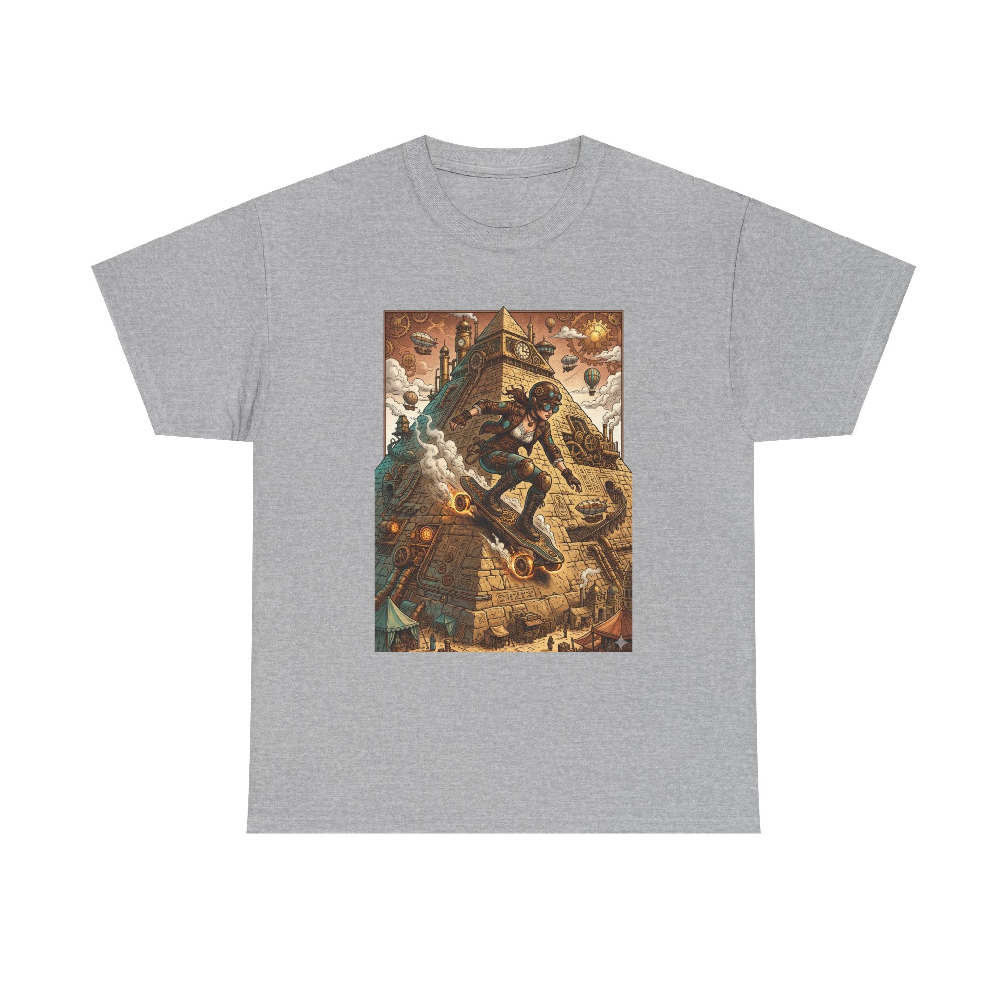 Steampunk Girl Skateboarder Art Print Tee Pyramid