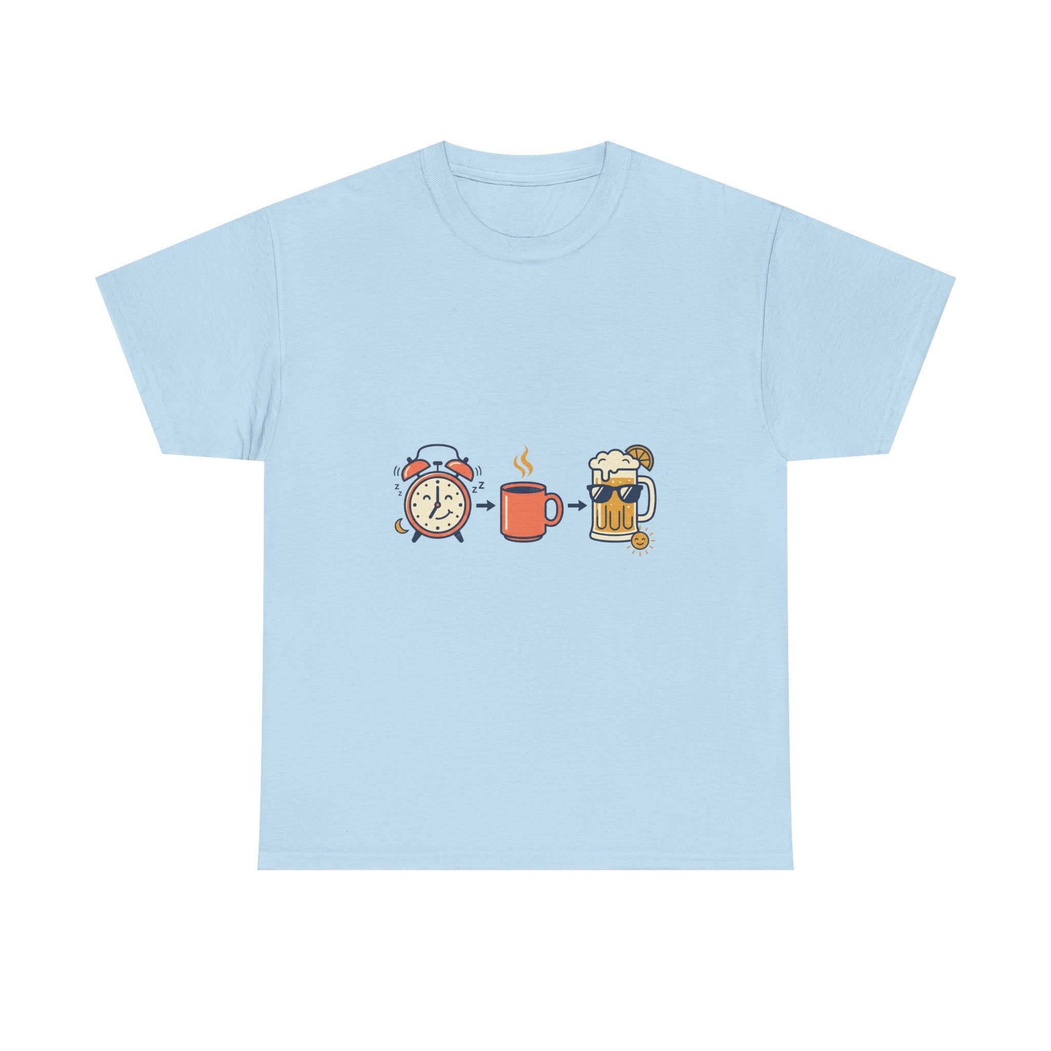Day Drinking Tee — Alarm, Coffee & Beer Cute Icon Trio Graphic Shirt