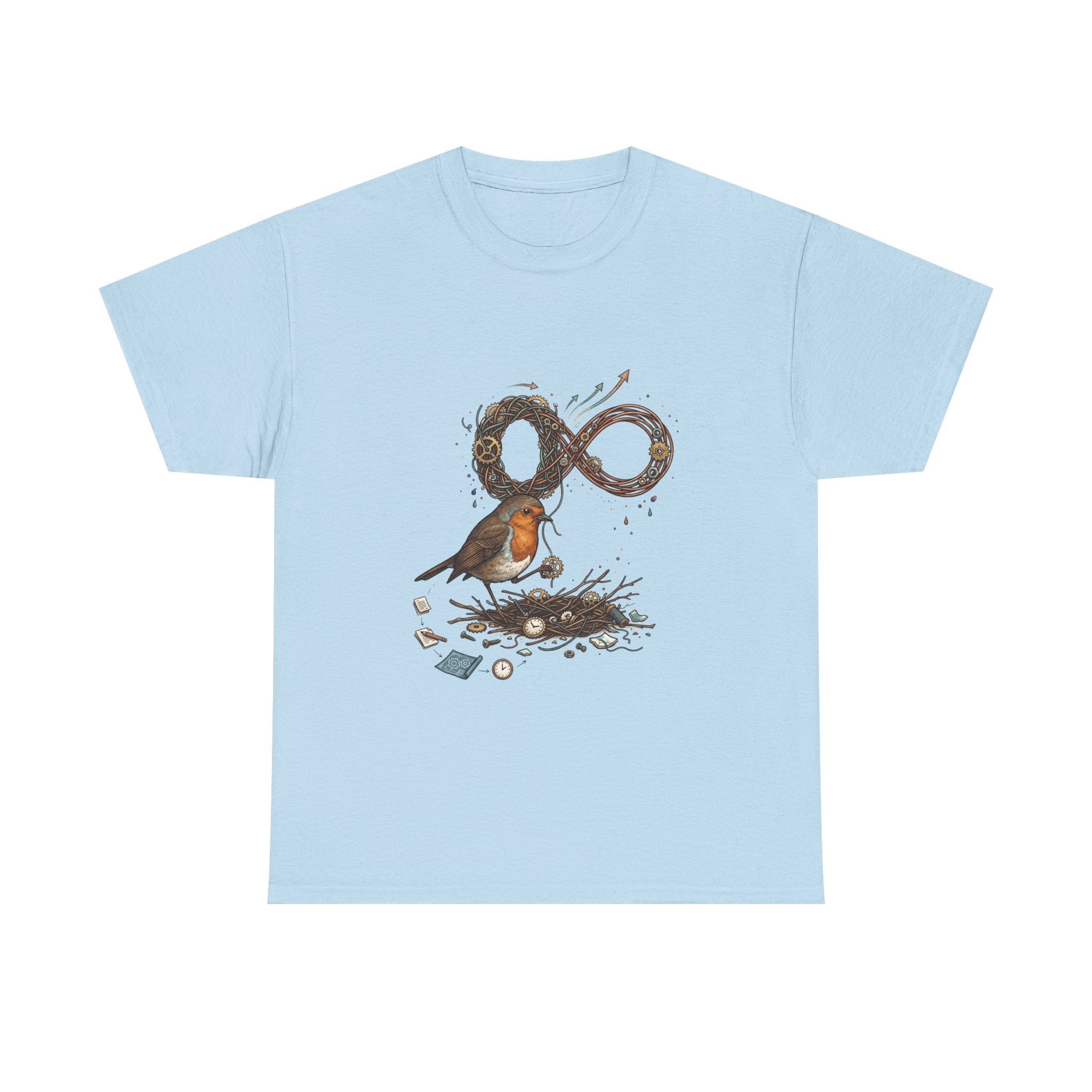 Robin & Infinity Symbol Tee — Nature-Inspired Bird Nest Graphic Shirt idk