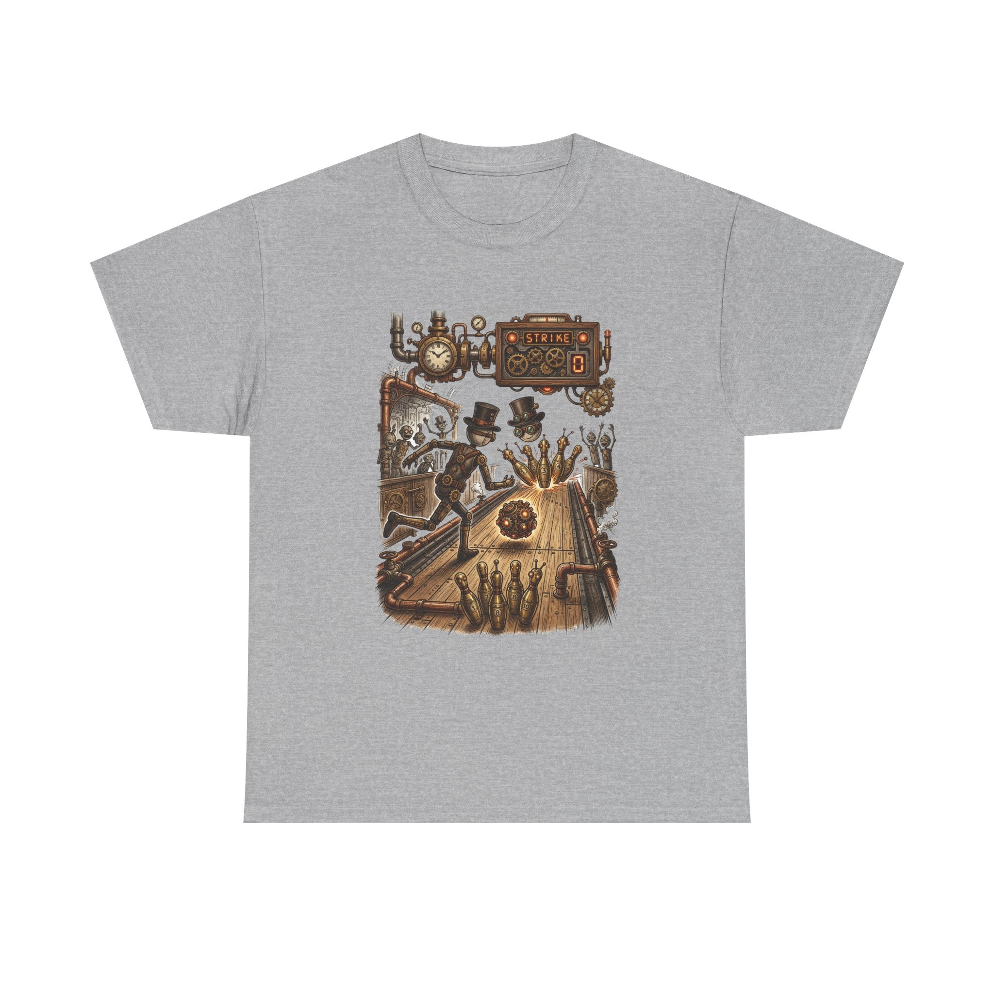 Steampunk Bowling T-Shirt — Vintage Train & Gears Graphic Tee