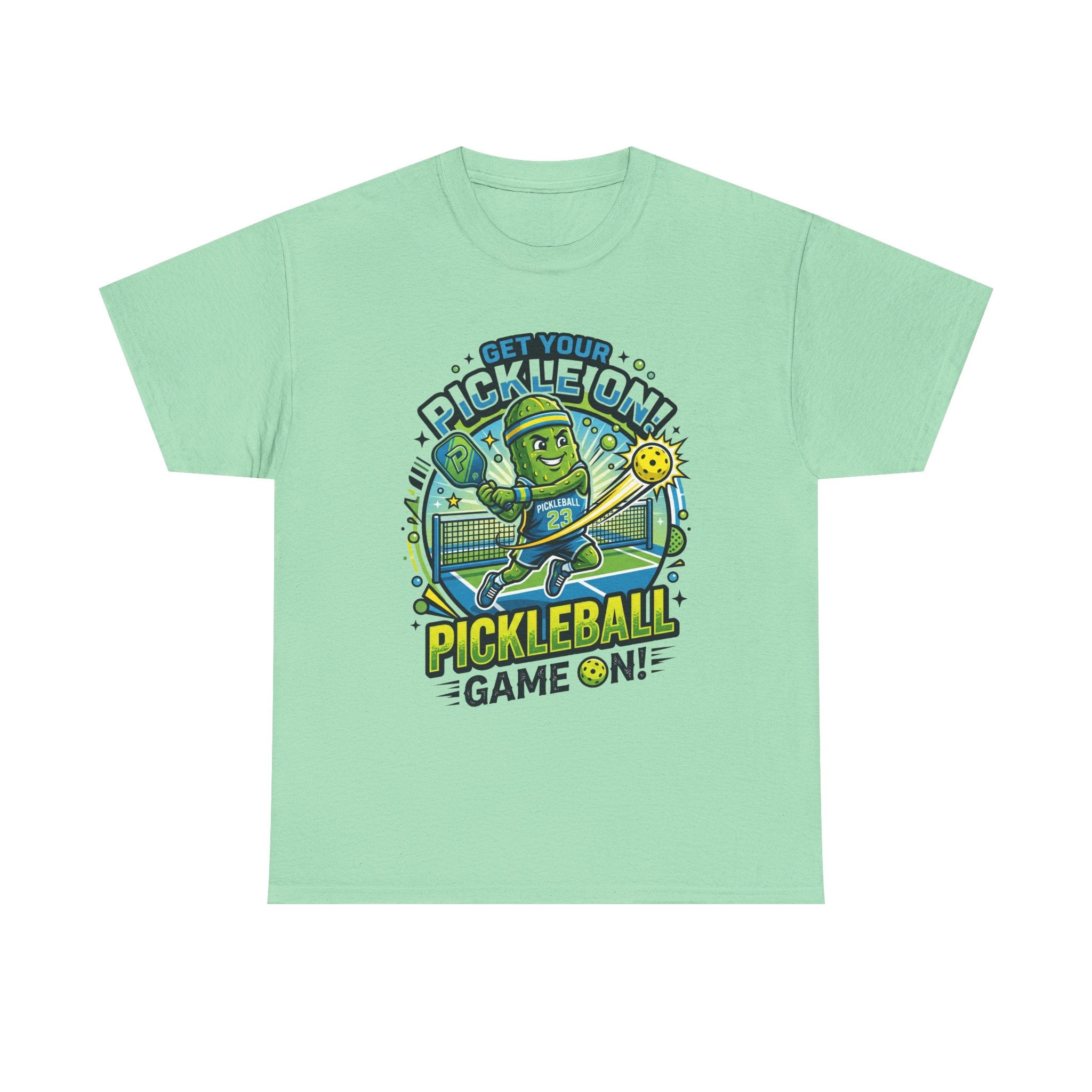 Pickleball Tee - "Get Your Pickle On!" Fun Pickle Character Game On Shirt