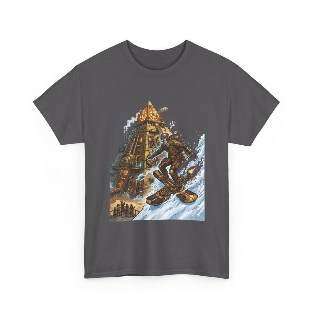 Steampunk Snowboard T‑Shirt — Retro Mountain Adventure Graphic Tee