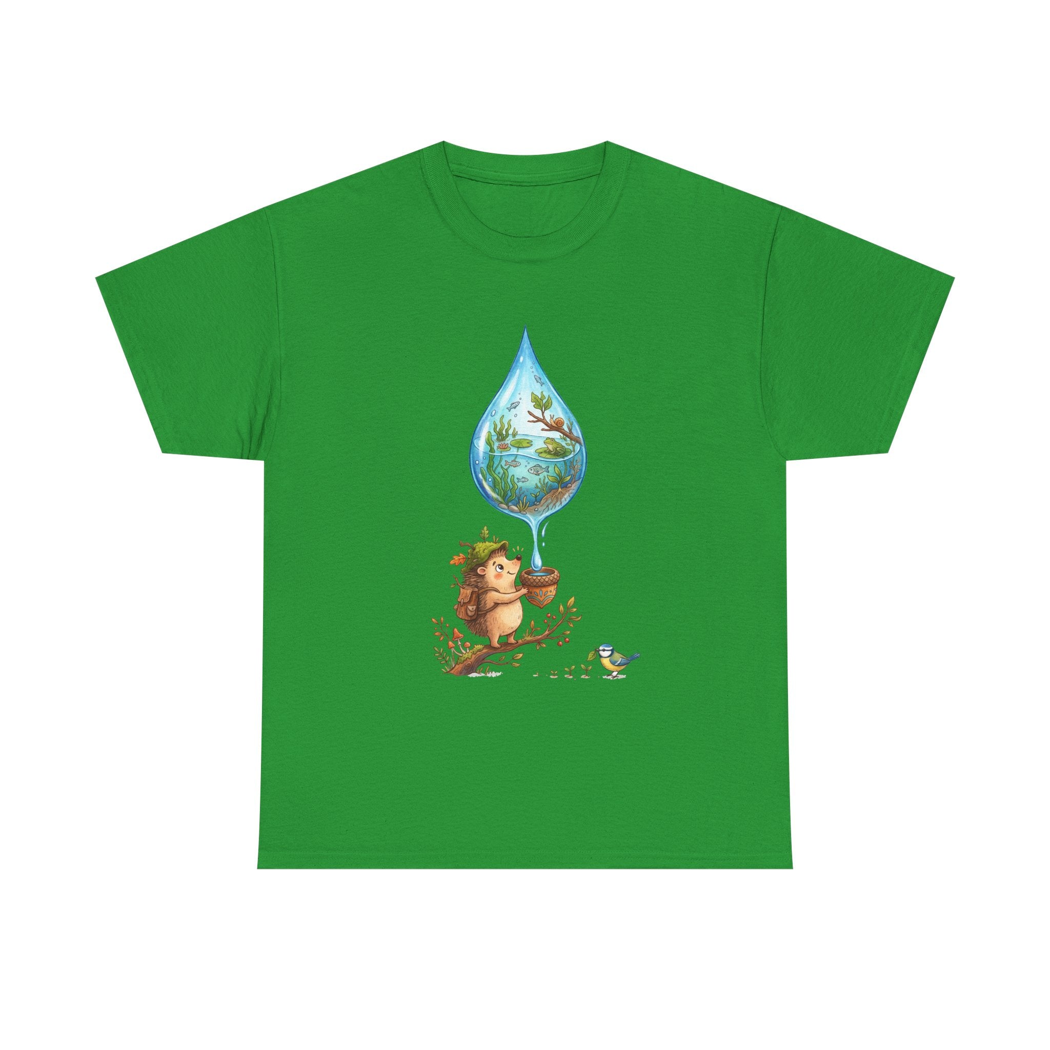 Eco Hedgehog Water Drop T‑Shirt — Wildlife Nature Illustration
