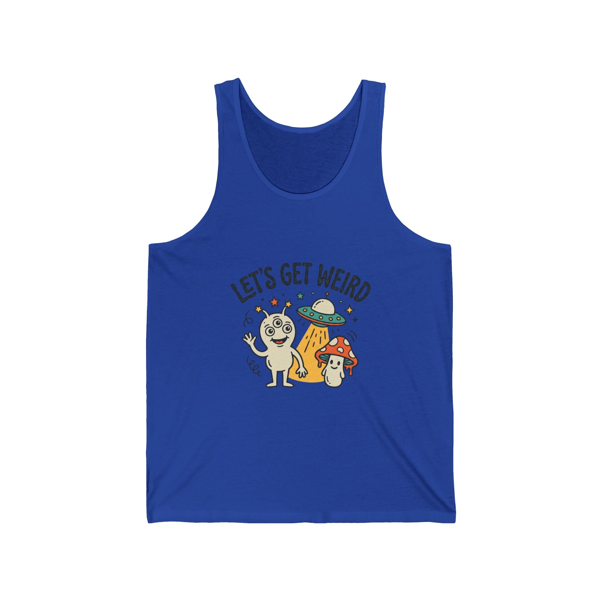Let’s Get Weird Tank Top — Cute Psychedelic Pug & Mushroom Graphic Tank for Fun-Loving, Festival-Ready Folks