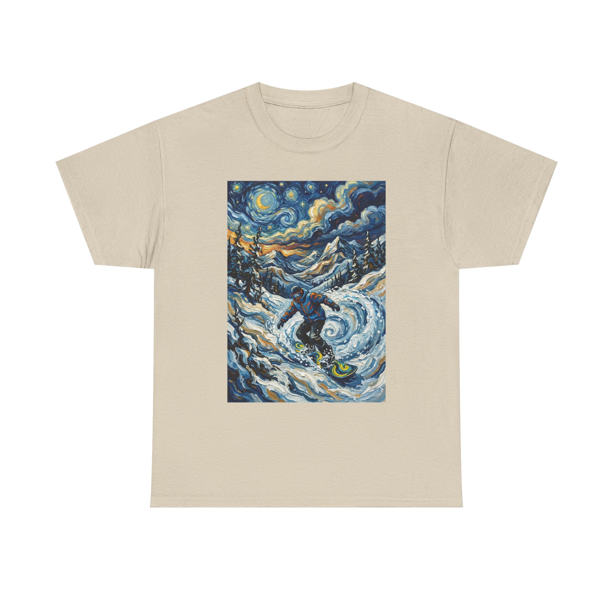 Snowboarder Van Gogh Style Tee — Starry Night Snowboarding Graphic Shirt