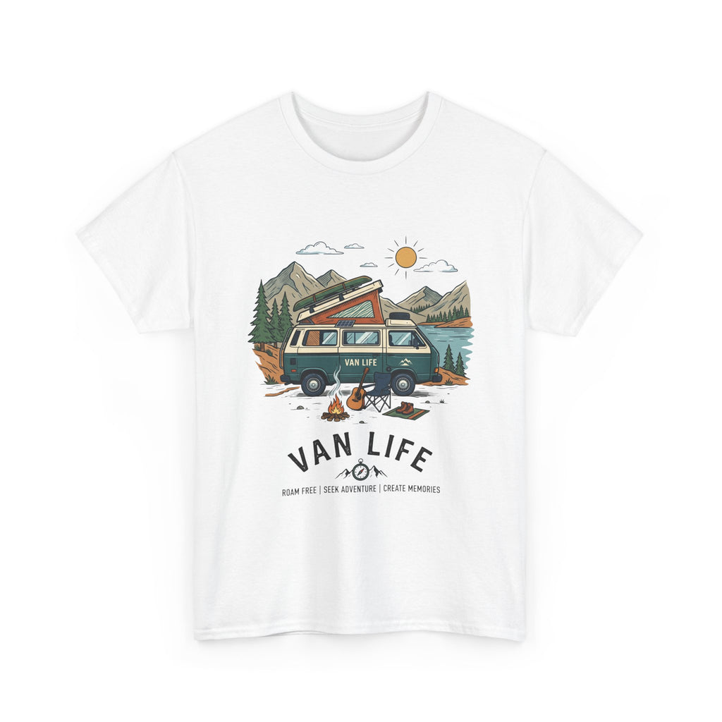 Van Life Camper T-Shirt — Retro Adventure Tee with Campfire Graphic