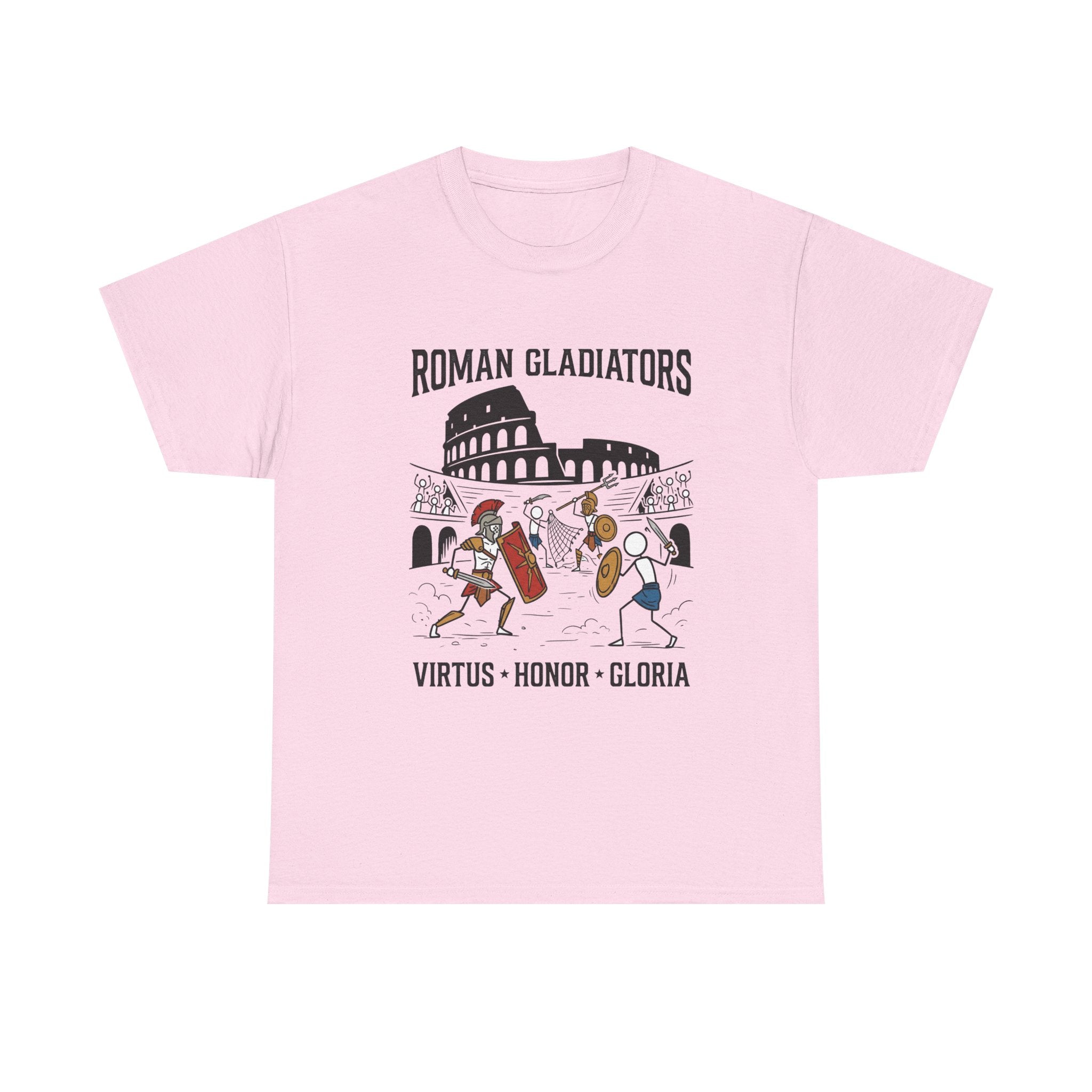Roman Gladiators T-Shirt — Colosseum Design with "Virtus • Honor • Gloria"