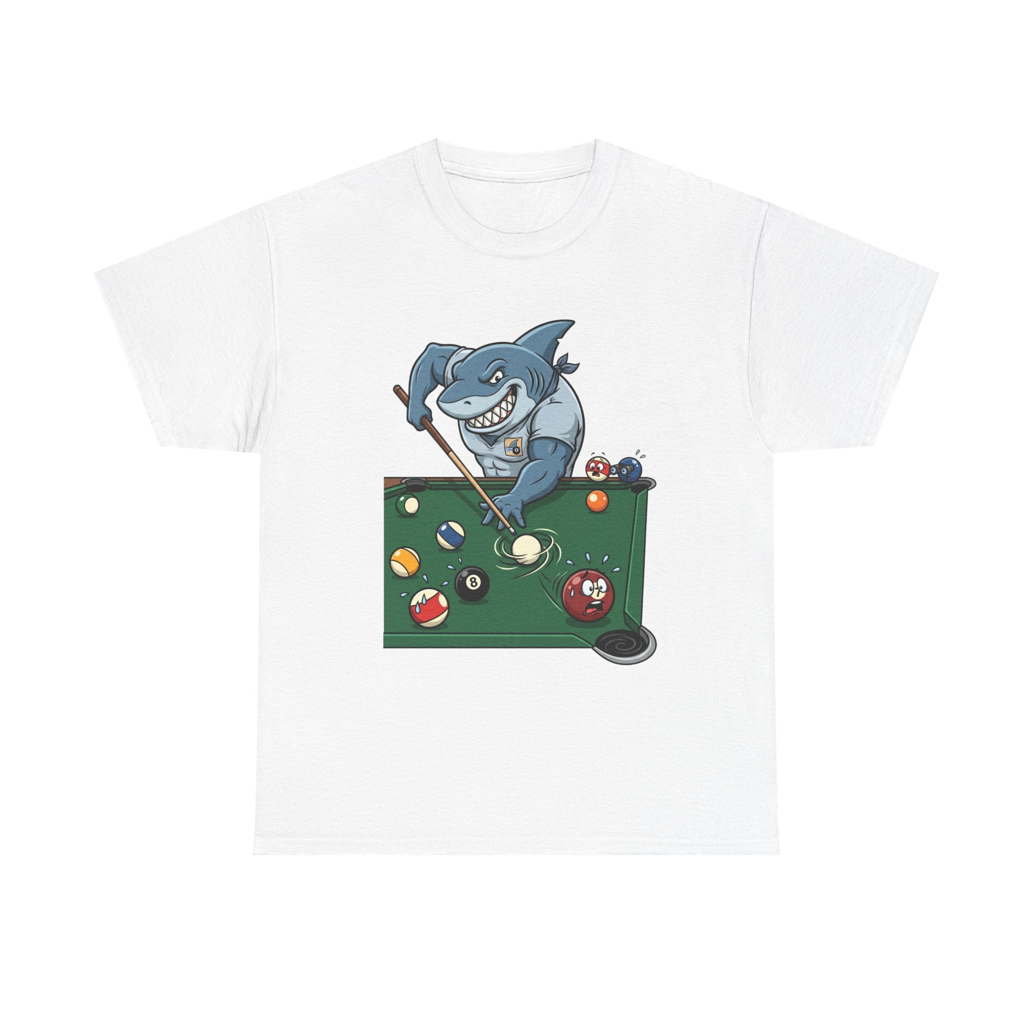 Shark Playing Pool T‑Shirt — Funny Billiards Shark Graphic Tee