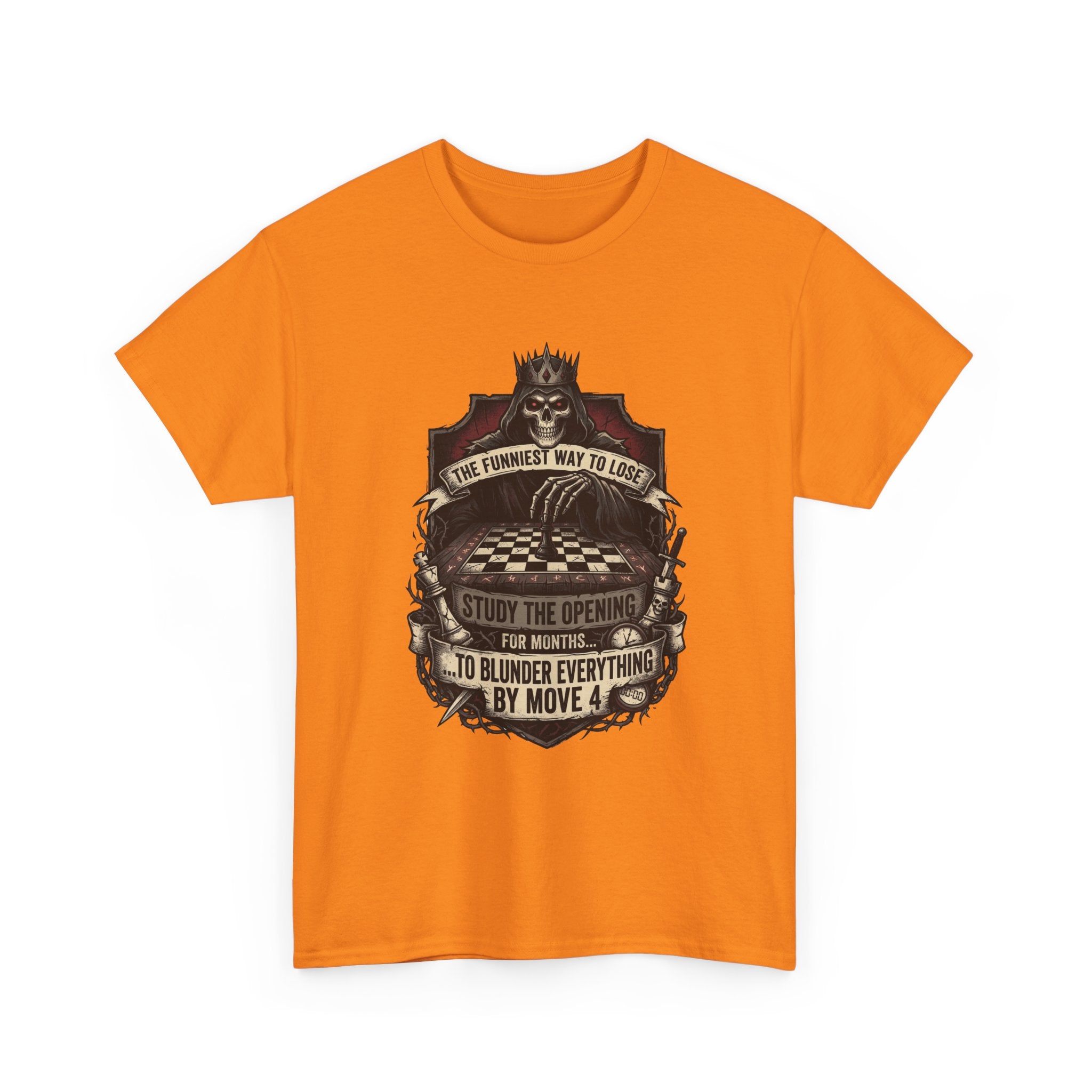 Chess Lover T-Shirt — "Study the Opening... Blunder Everything by Move 4" Vintage Chess Tee