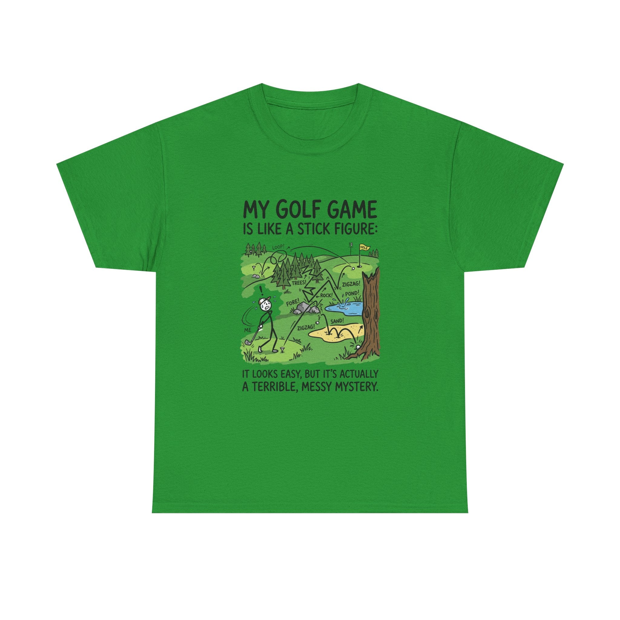 Golf T‑Shirt — "My Golf Game Is Like a Stick Figure" Funny Golfer Gift
