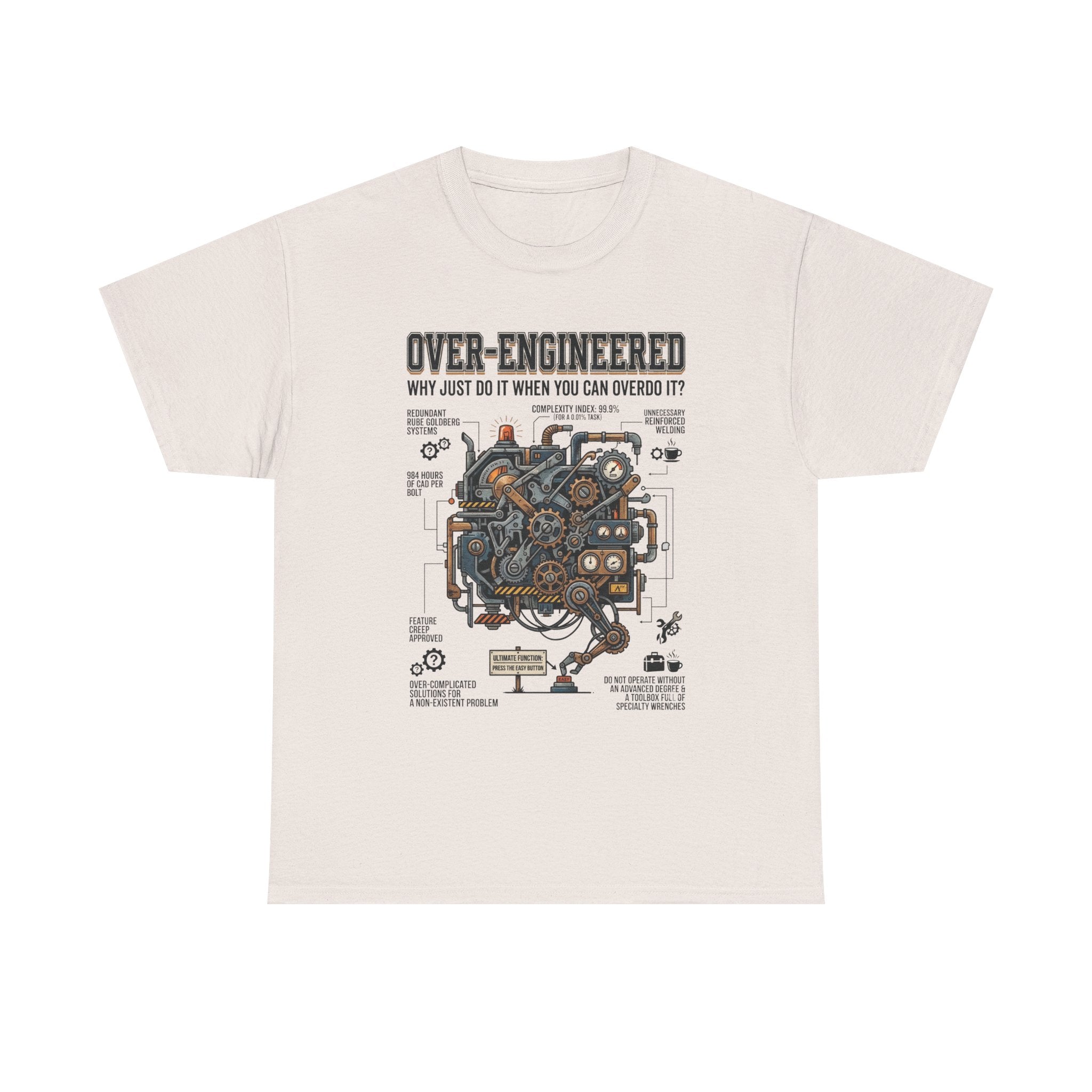 Over-Engineered Tee – Funny Engineer T-Shirt with Mechanical Brain Diagram