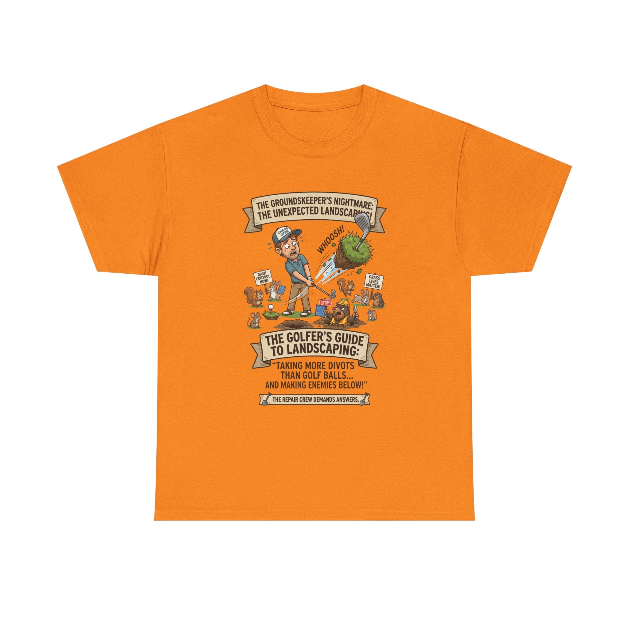 Golf T-Shirt — "The Golfer’s Guide to Landscaping" Funny Divot Course Humor Tee