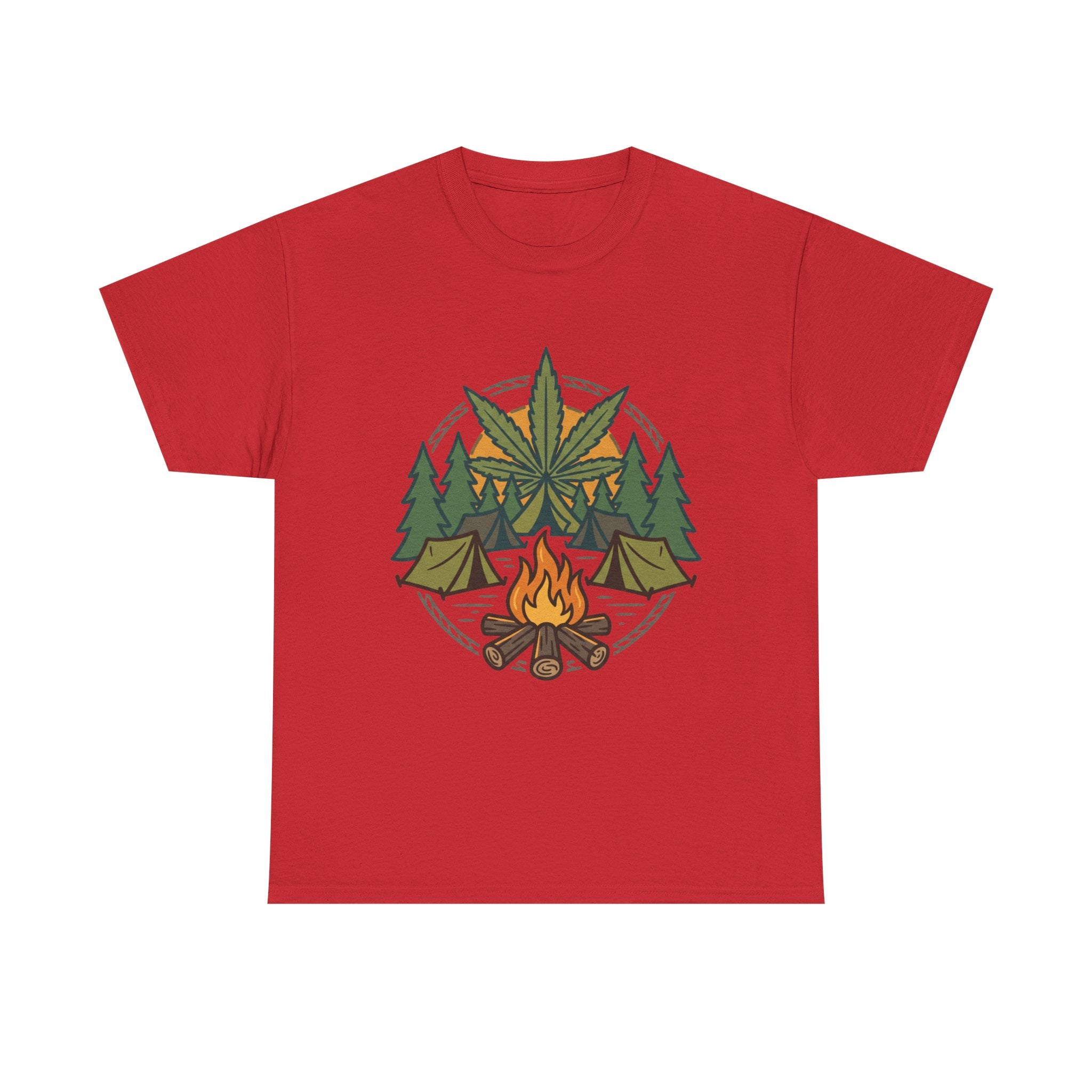 Camping Cannabis T‑Shirt – Outdoorsy Weed Leaf Campfire Graphic Tee