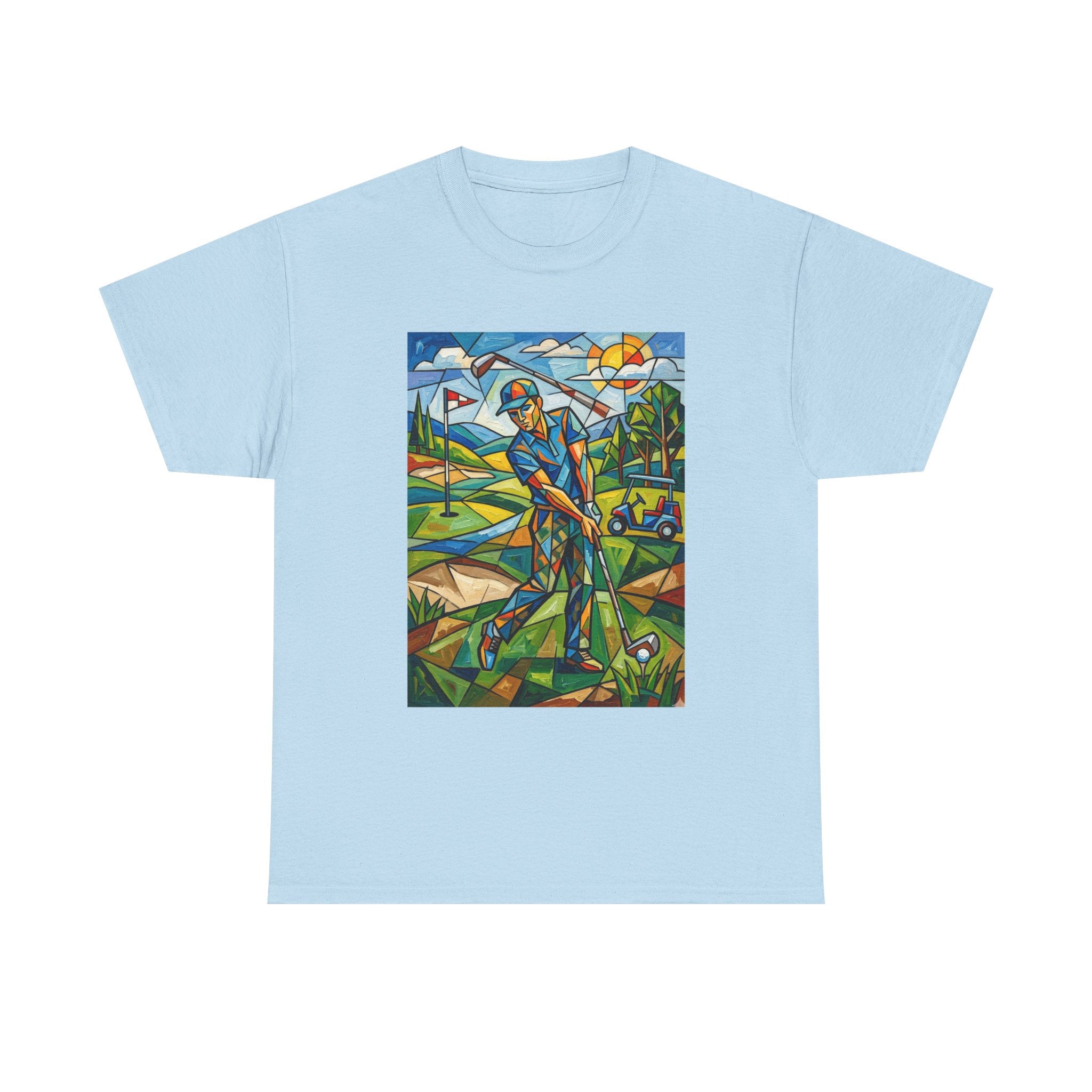 Golf Stained Glass Art Tee — Colorful Golfer Graphic T-Shirt