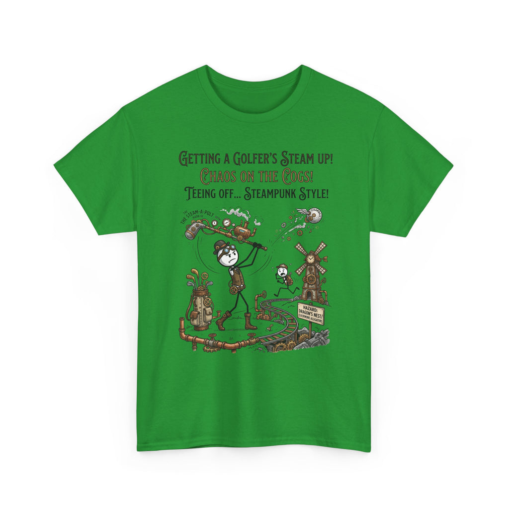 Steampunk Golf T-Shirt - "Getting a Golfer's Steam Up! Chaos on the Cogs" Graphic Tee
