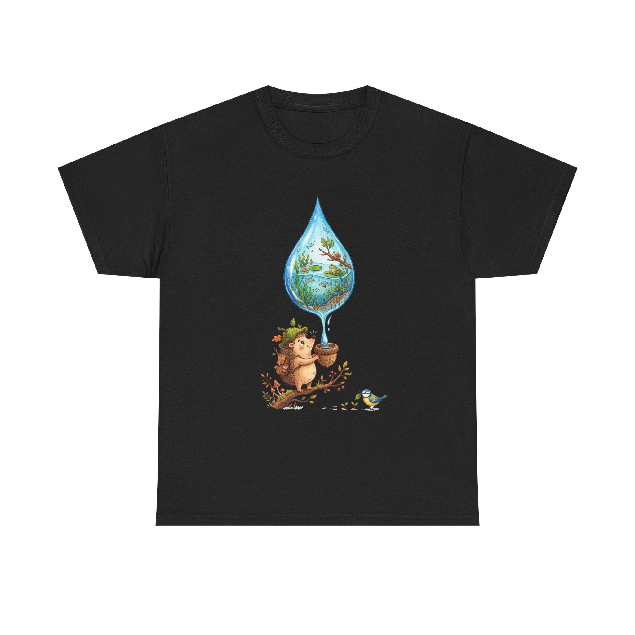 Eco Hedgehog Water Drop T‑Shirt — Wildlife Nature Illustration