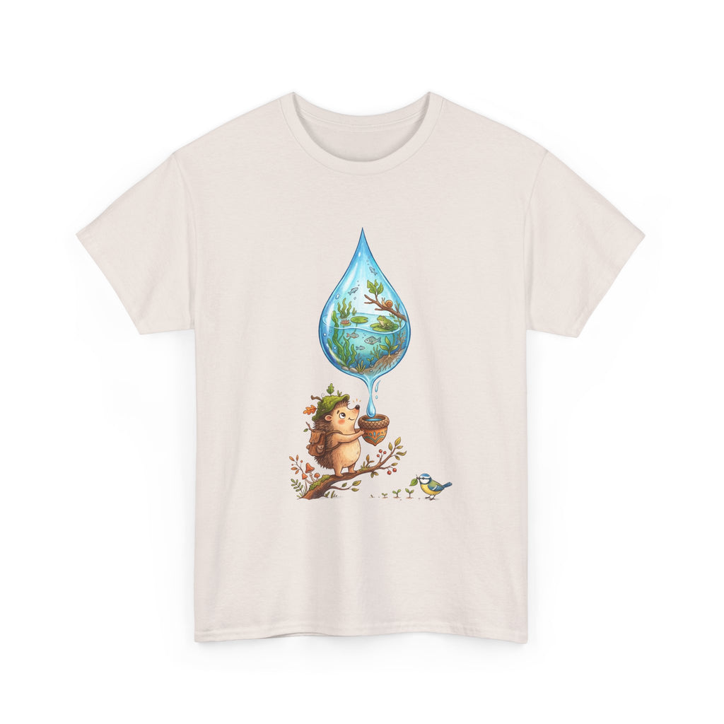 Eco Hedgehog Water Drop T‑Shirt — Wildlife Nature Illustration