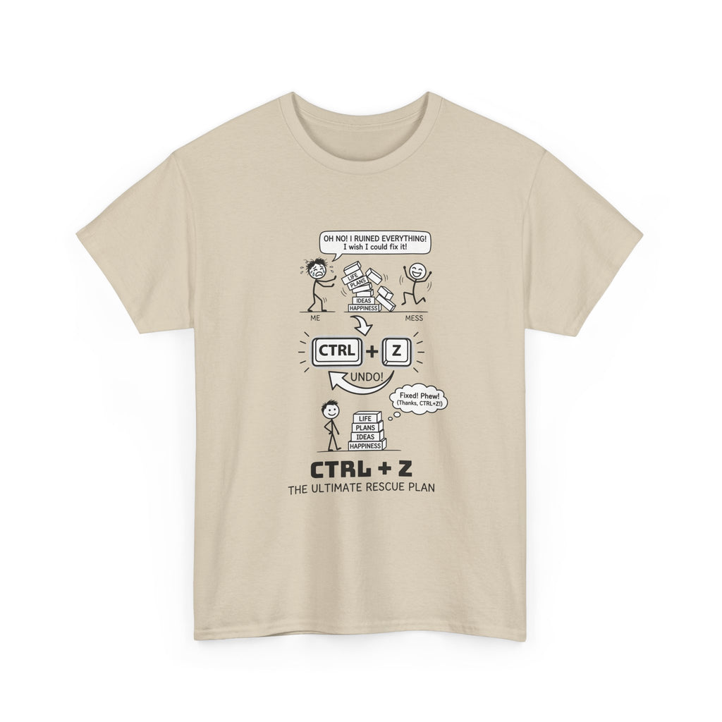 CTRL + Z T-Shirt — Funny Programmer Comic Tee ("The Ultimate Rescue Plan")