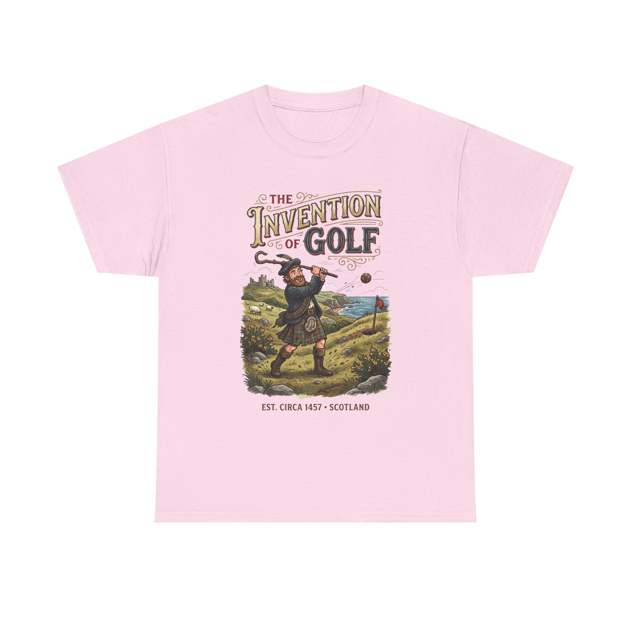 Golf T-Shirt — "The Invention of Golf" Vintage Scotland Design