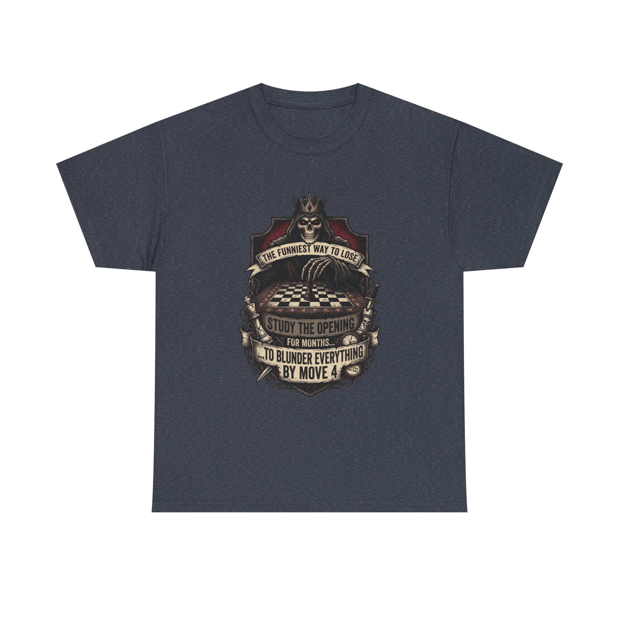 Chess Lover T-Shirt — "Study the Opening... Blunder Everything by Move 4" Vintage Chess Tee