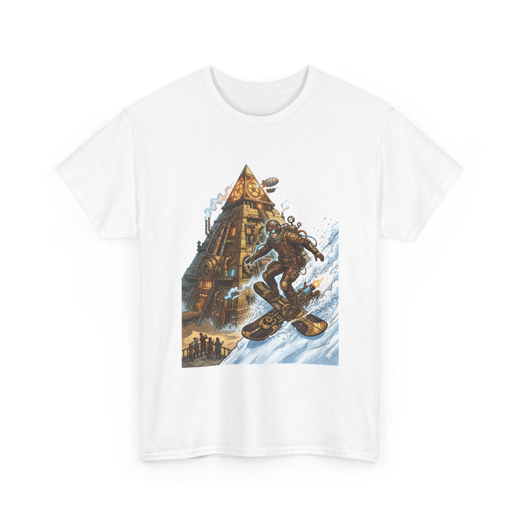 Steampunk Snowboard T‑Shirt — Retro Mountain Adventure Graphic Tee