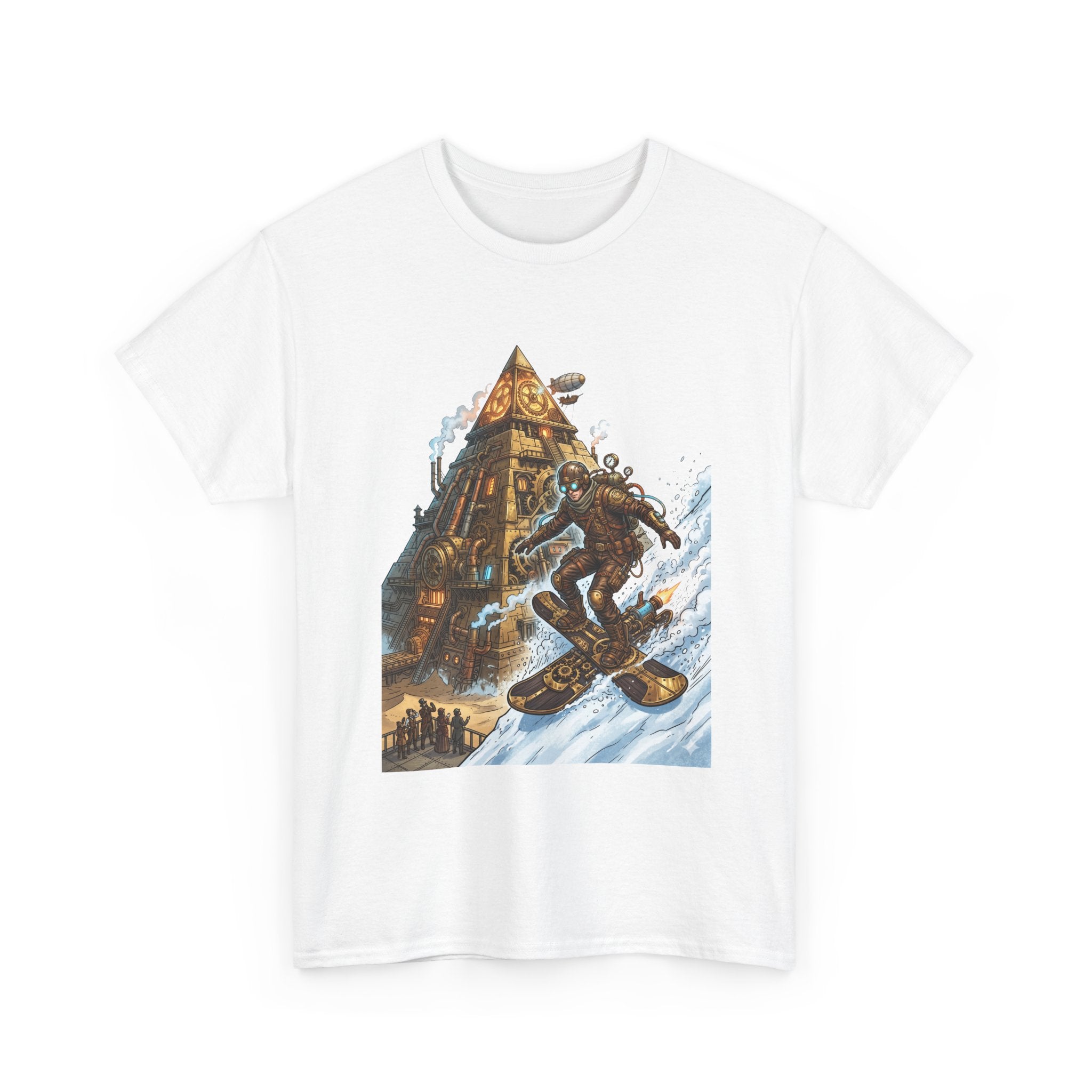 Steampunk Snowboard T‑Shirt — Retro Mountain Adventure Graphic Tee