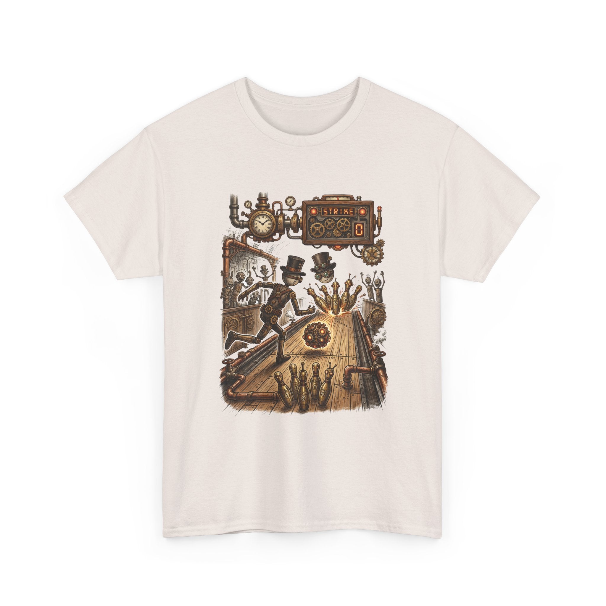 Steampunk Bowling T-Shirt — Vintage Train & Gears Graphic Tee