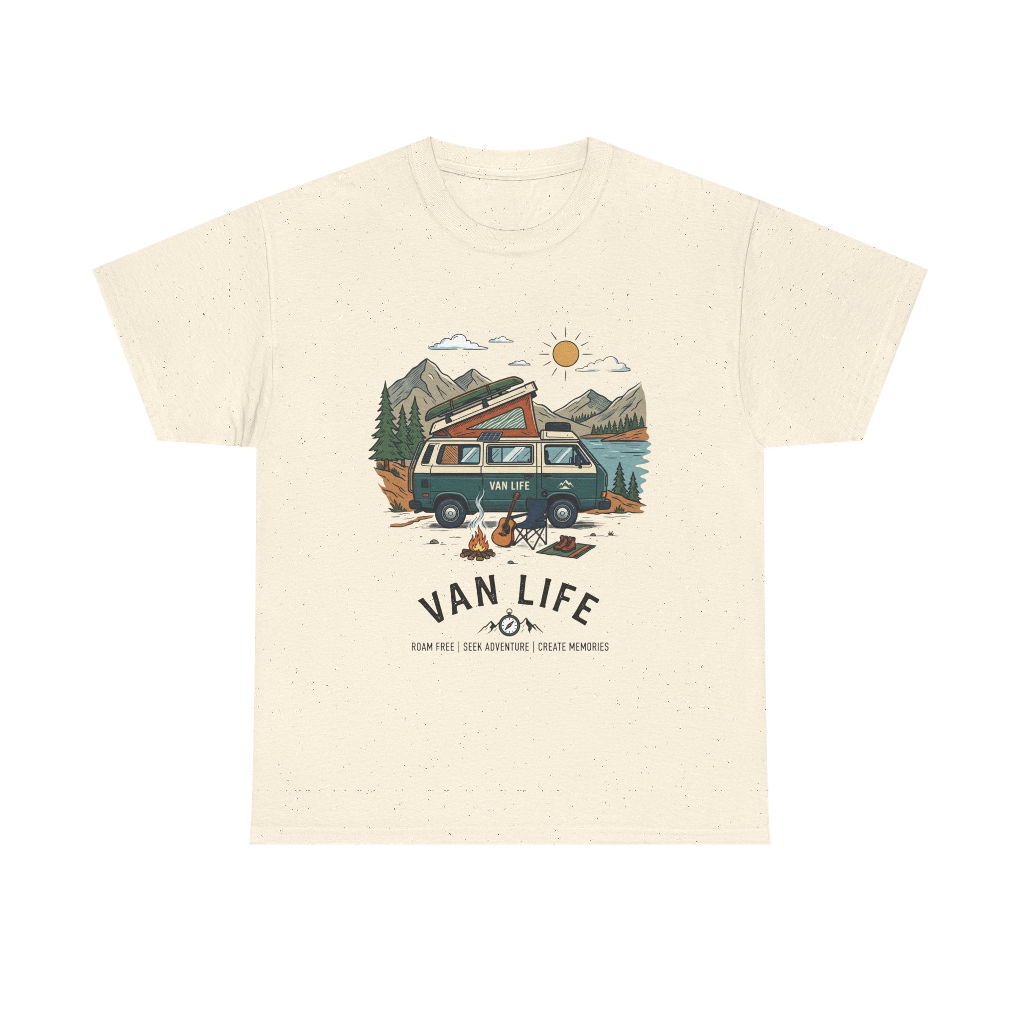 Van Life Camper T-Shirt — Retro Adventure Tee with Campfire Graphic