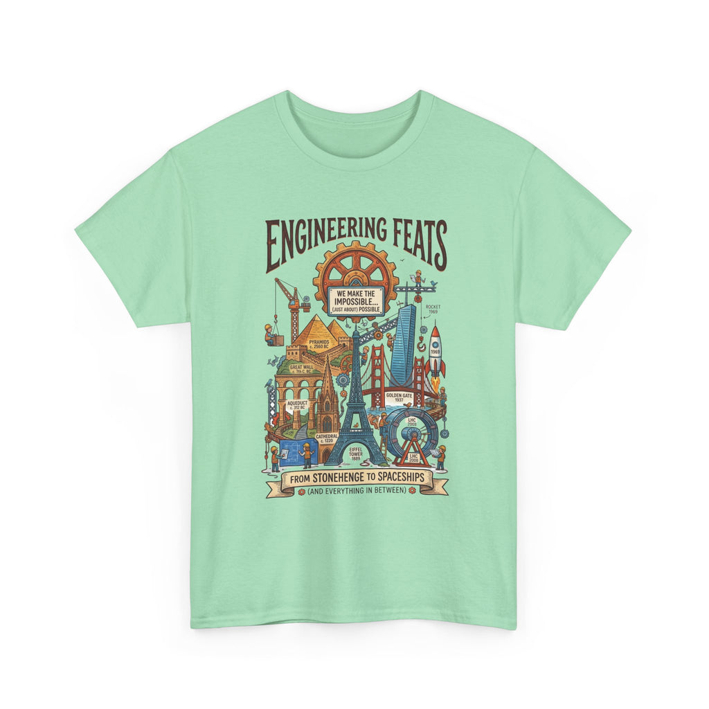 Engineering Feats T‑Shirt — STEM Vintage Landmark Illustration