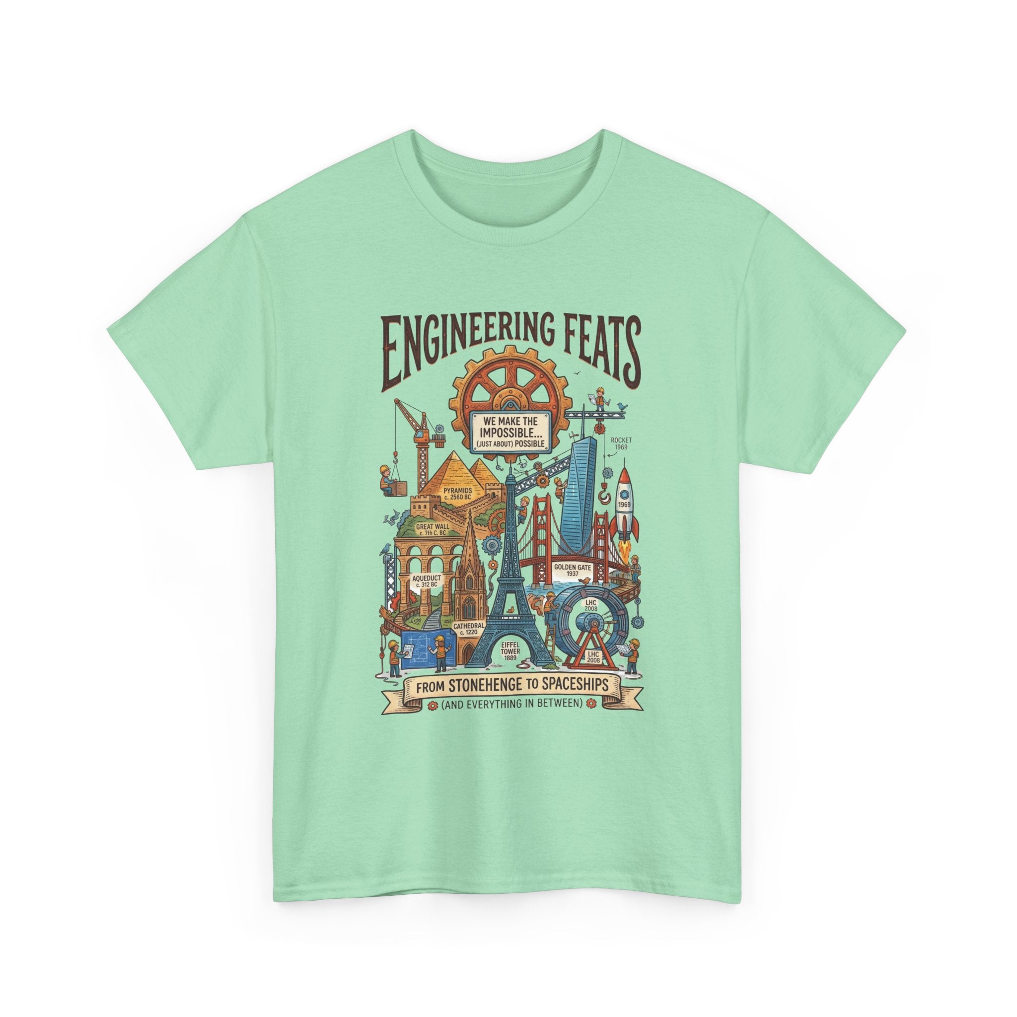 Engineering Feats T‑Shirt — STEM Vintage Landmark Illustration