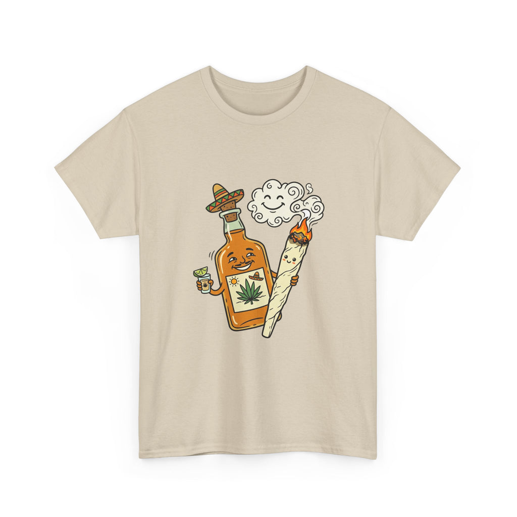 Cannabis & Tequila Tee — Funny Joint and Bottle Graphic T-Shirt