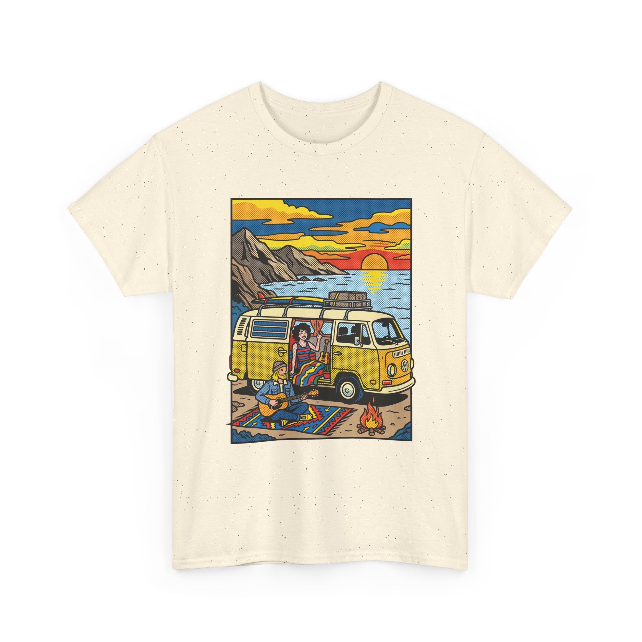 Surf Van Sunset T‑Shirt — Retro Camper Beach Scene Tee