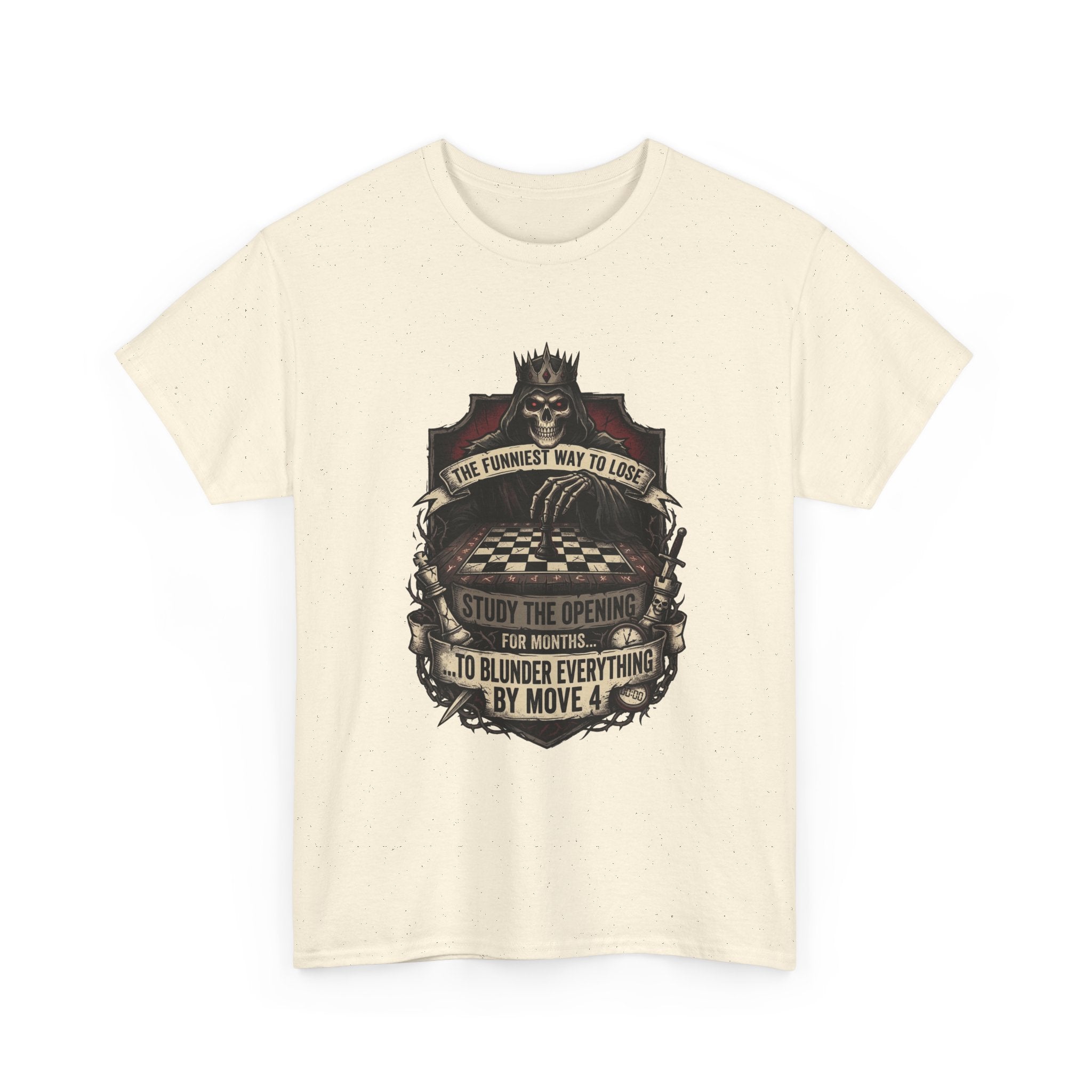 Chess Lover T-Shirt — "Study the Opening... Blunder Everything by Move 4" Vintage Chess Tee