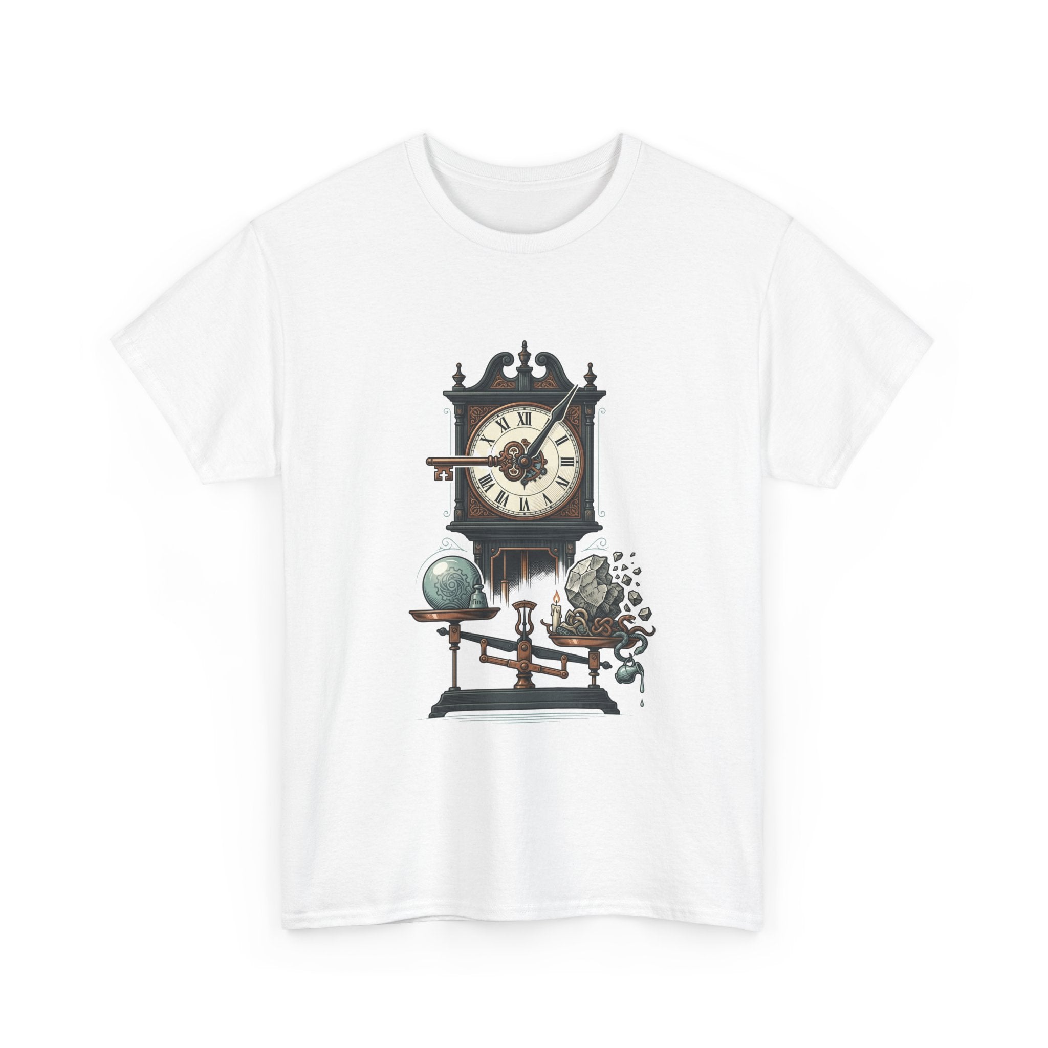 Vintage Clock & Globe Tee — Steampunk Timekeeper Graphic T-Shirt
