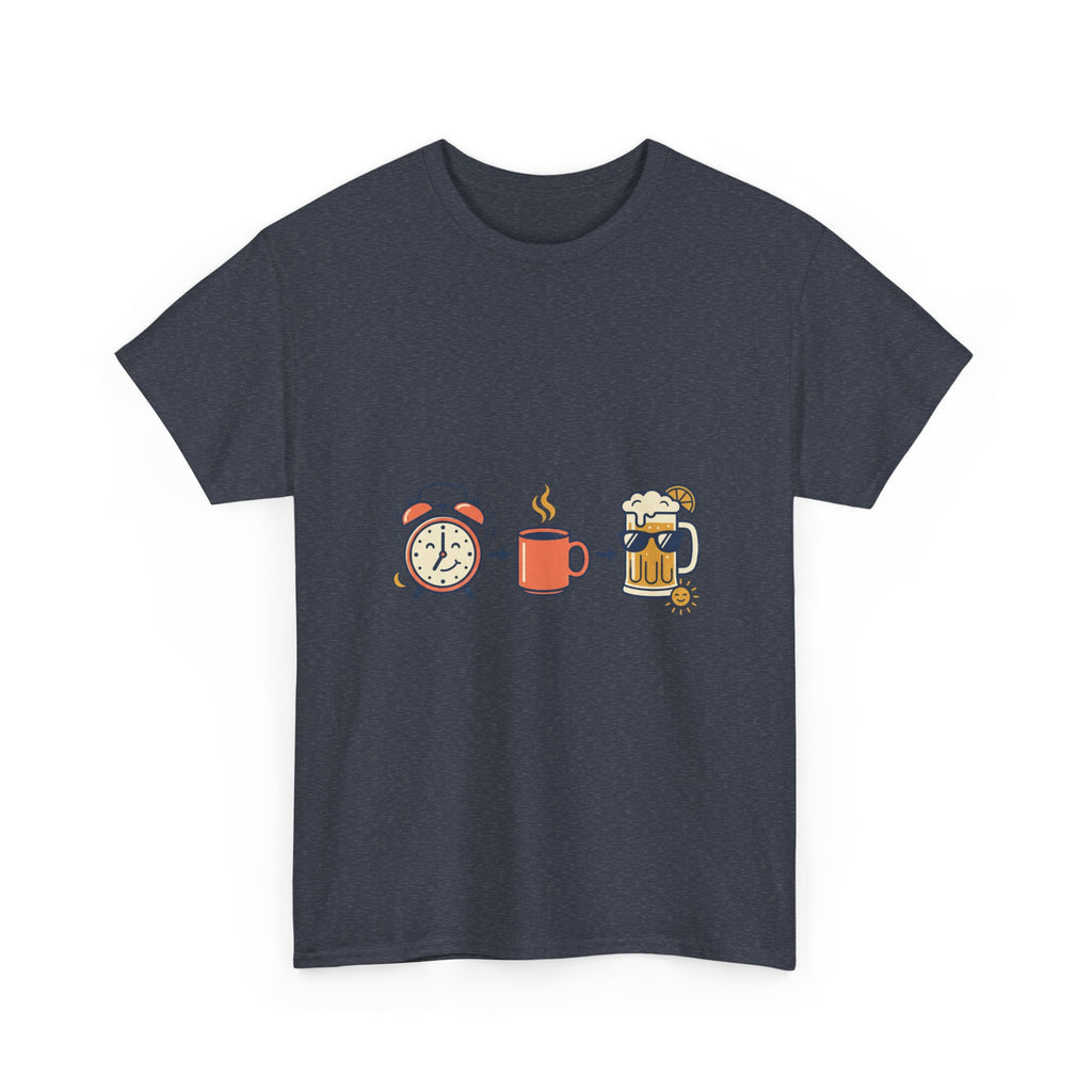 Day Drinking Tee — Alarm, Coffee & Beer Cute Icon Trio Graphic Shirt
