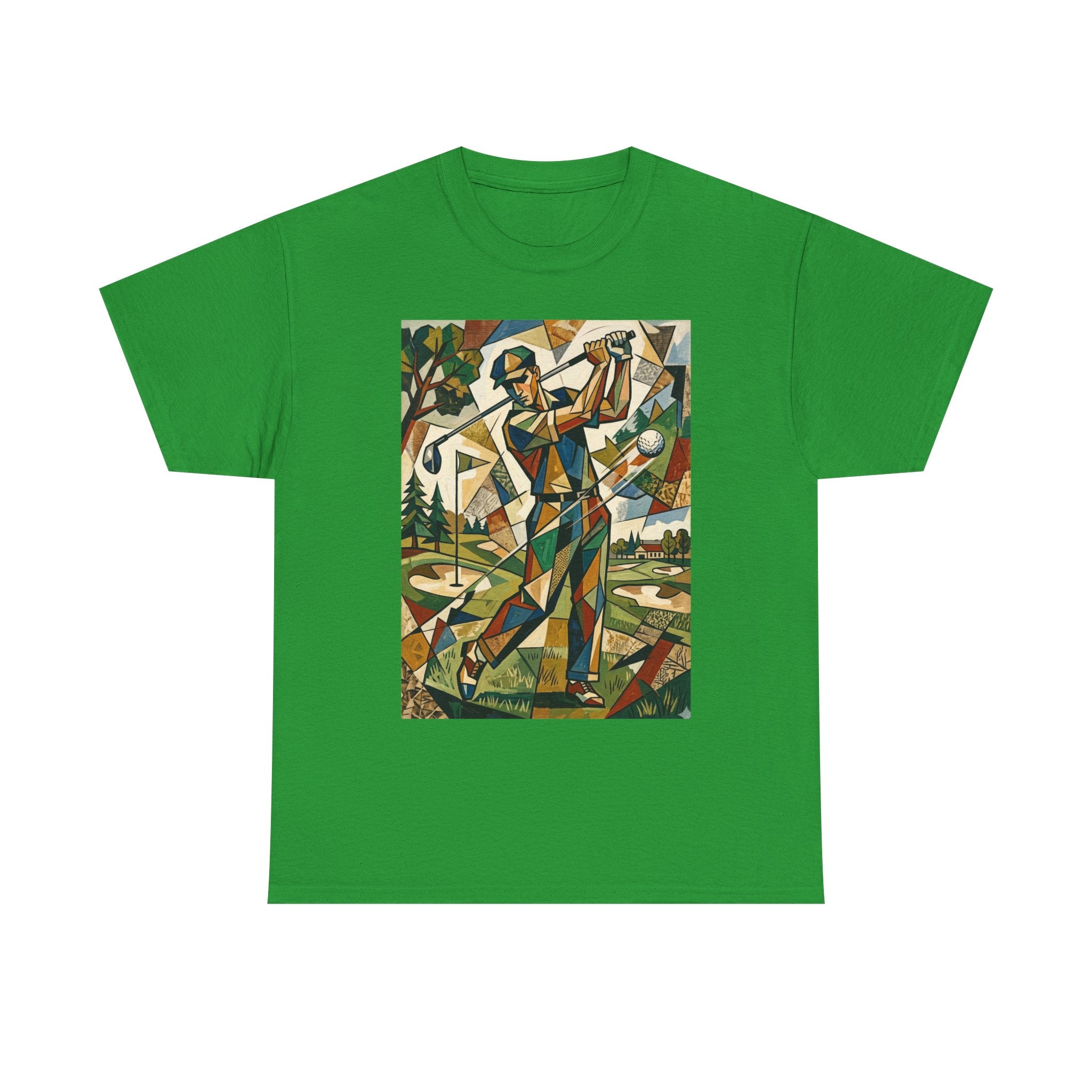 Abstract Golfer Art T-Shirt — Colorful Geometric Golf Scene Tee